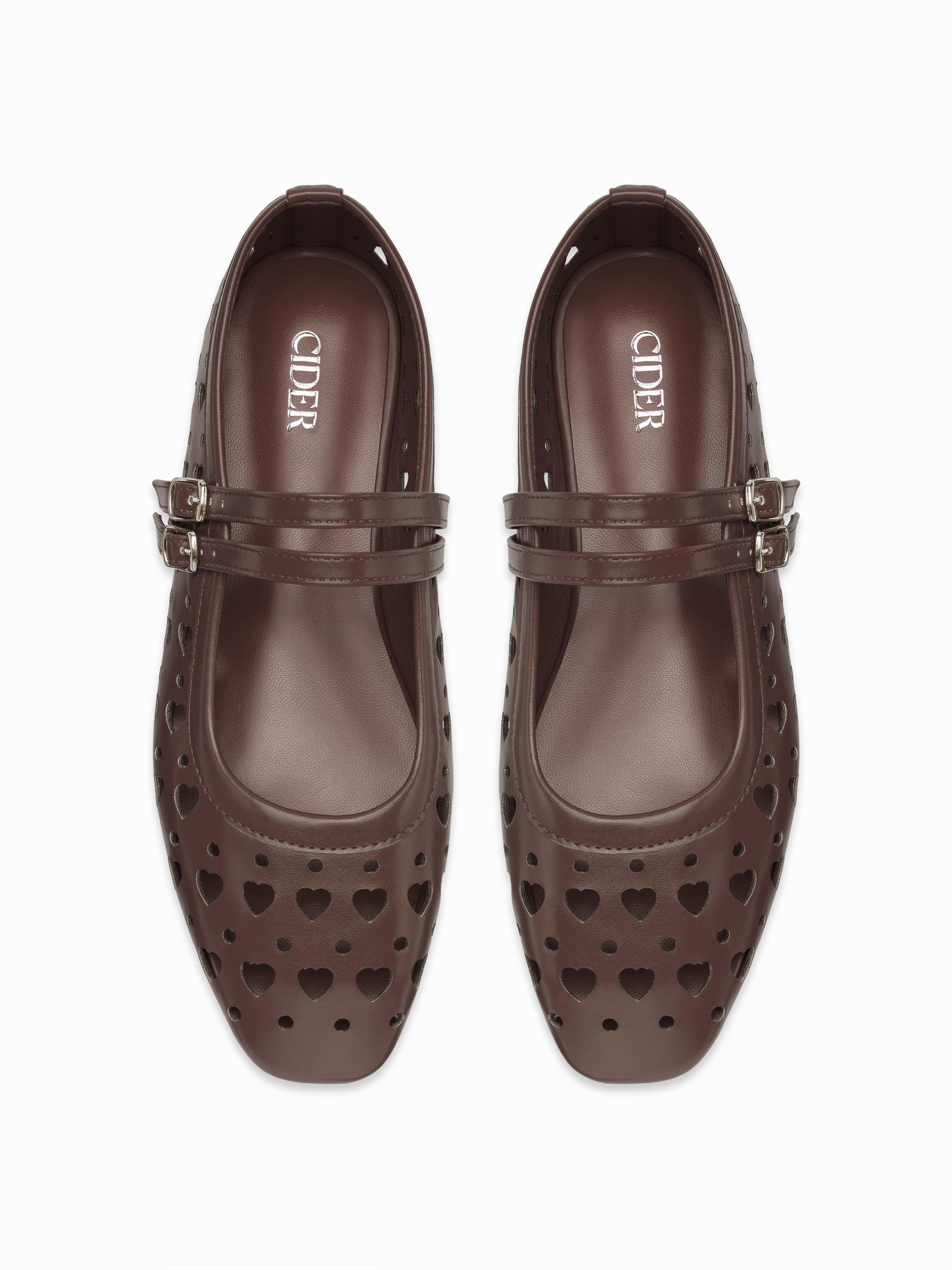 SQUARE TOE HEART HOLLOW OUT MARY JANE FLATS by CIDER