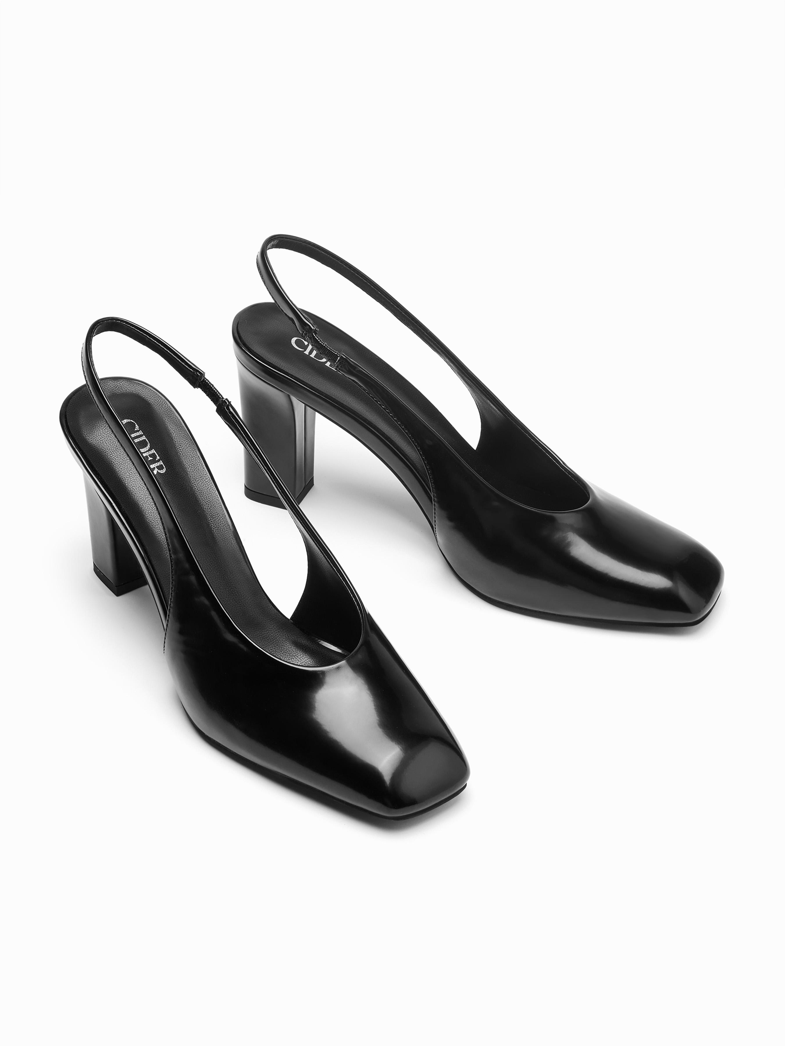 SQUARE TOE SLINGBACK CHUNKY HEELS by CIDER
