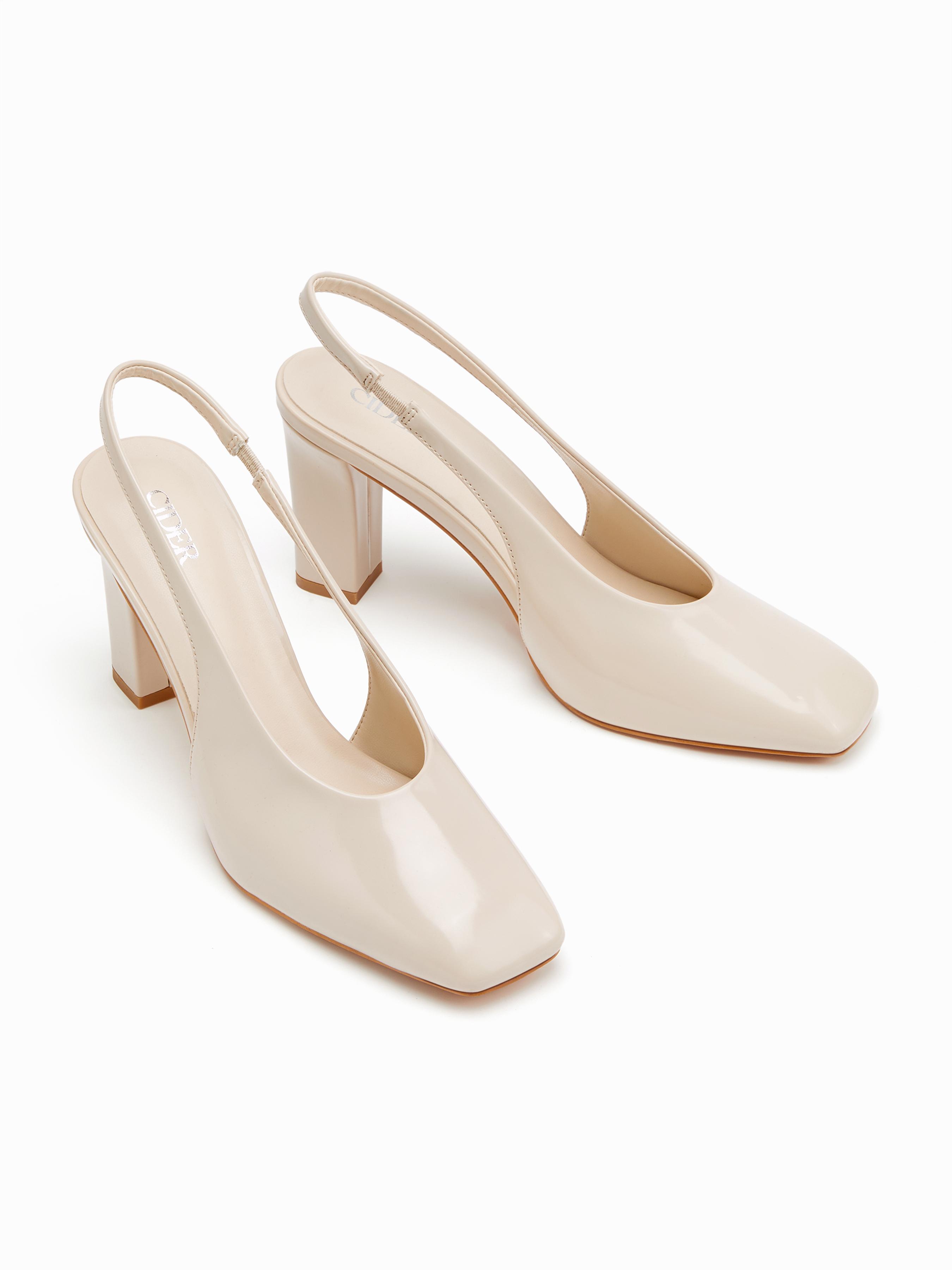 SQUARE TOE SLINGBACK CHUNKY HEELS by CIDER