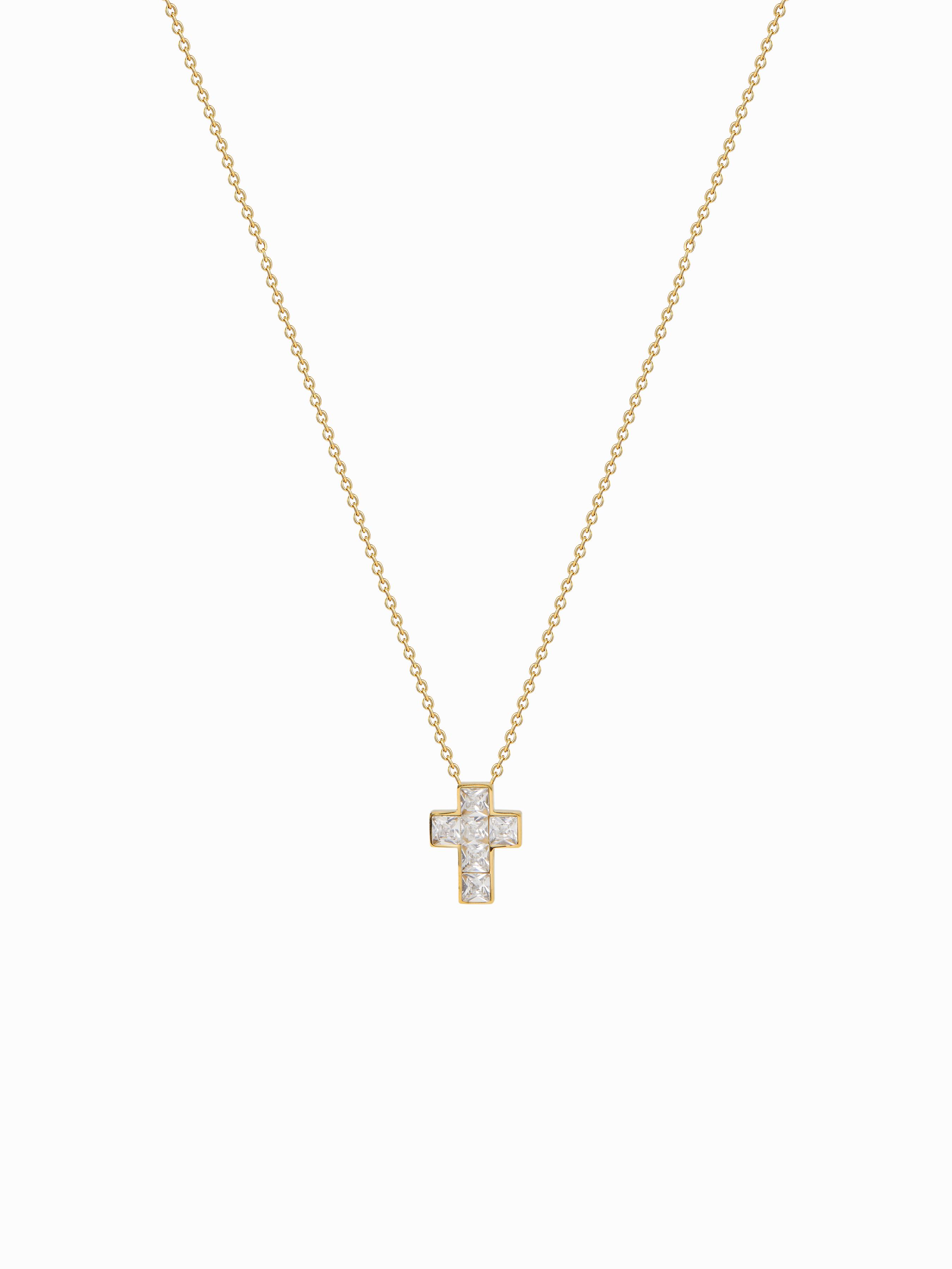 STAINLESS STEEL RHINESTONE DECOR CROSS NECKLACE by CIDER