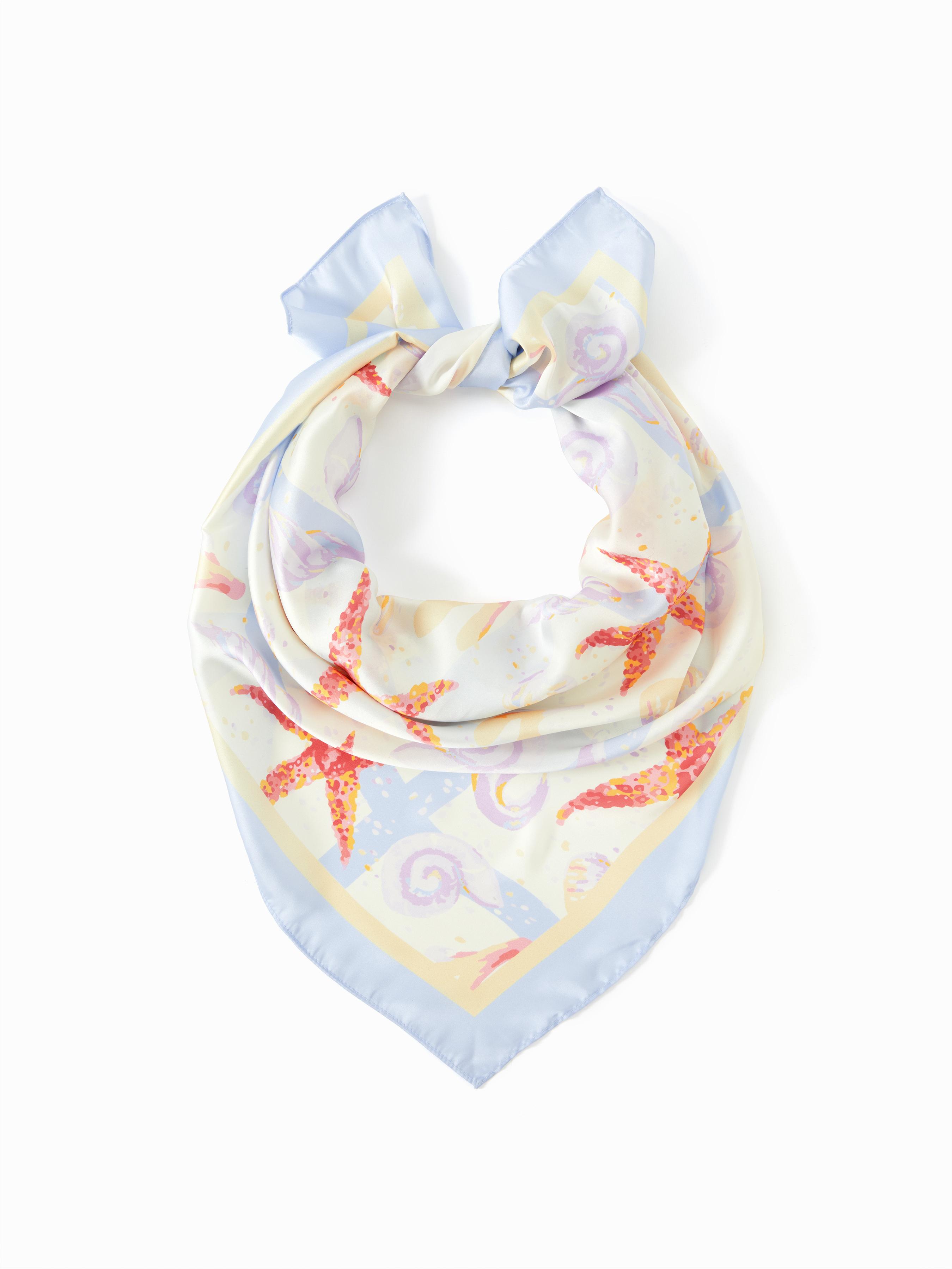 STARFISH & SHELL SQUARE FAUX SILK SCARF by CIDER