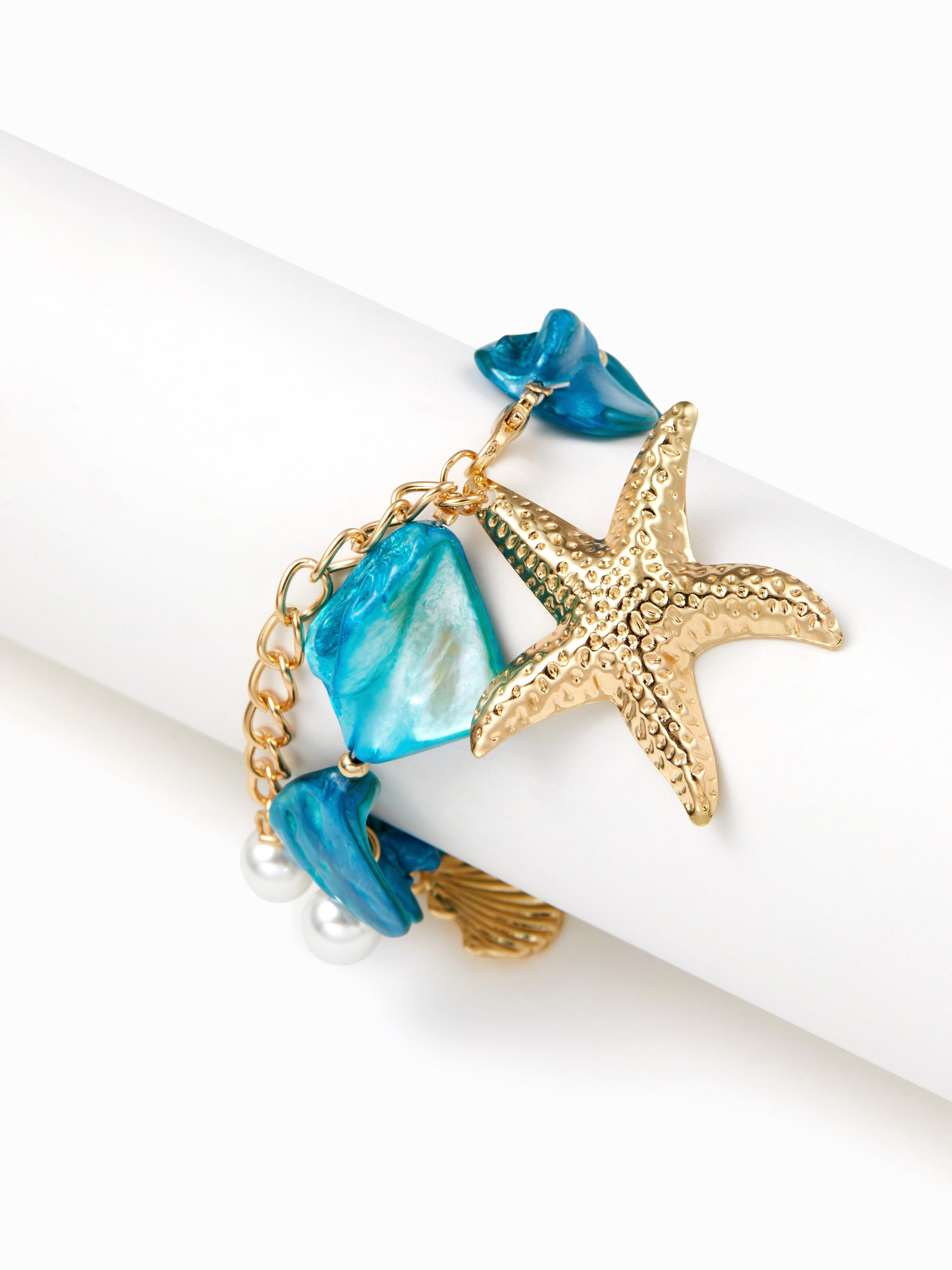 STARFISH & SHELL & FAUX PEARL GEMSTONE BRACELET by CIDER