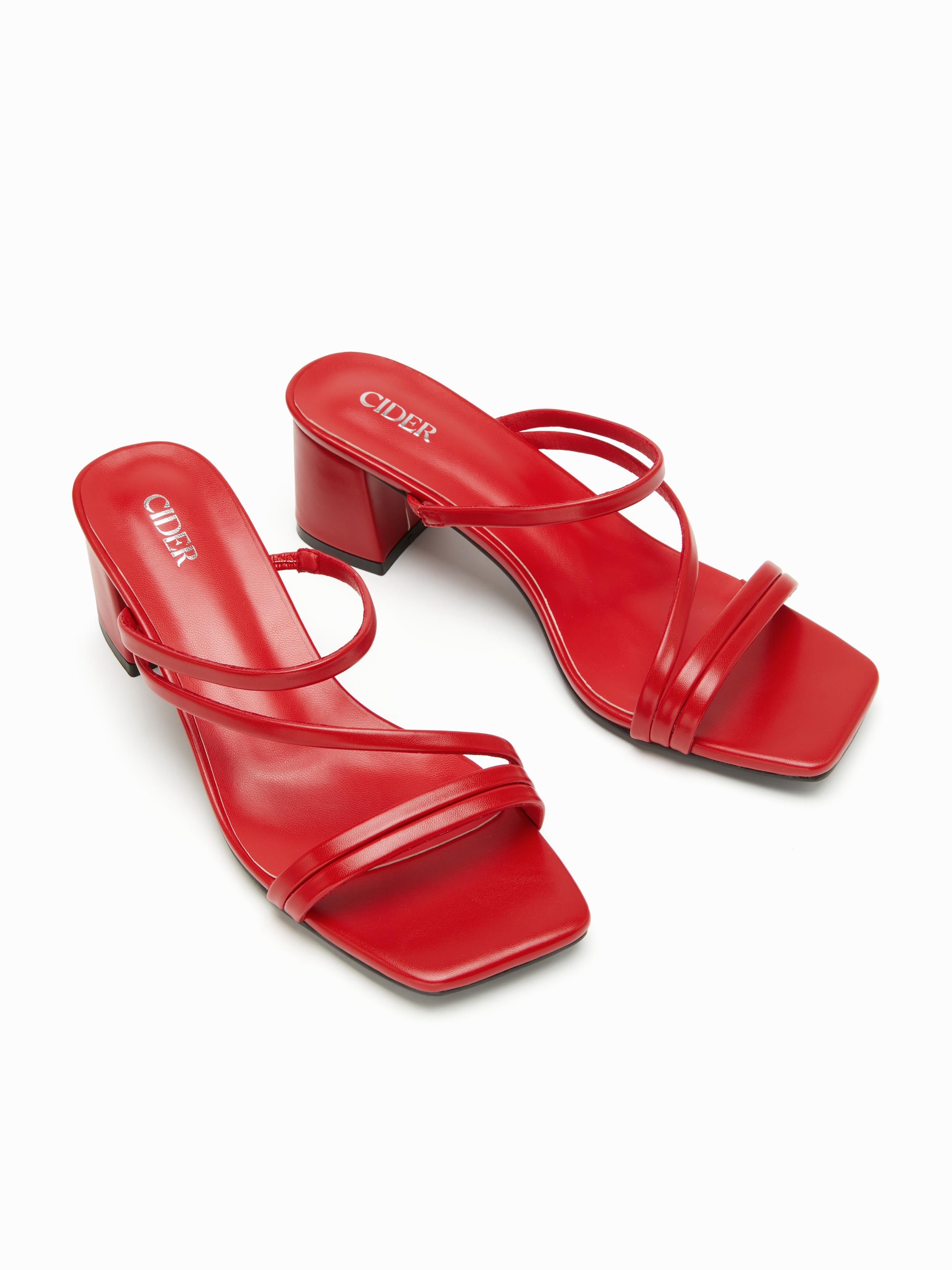 STRAP SQUARE TOE  CHUNKY HEEL SANDALS by CIDER