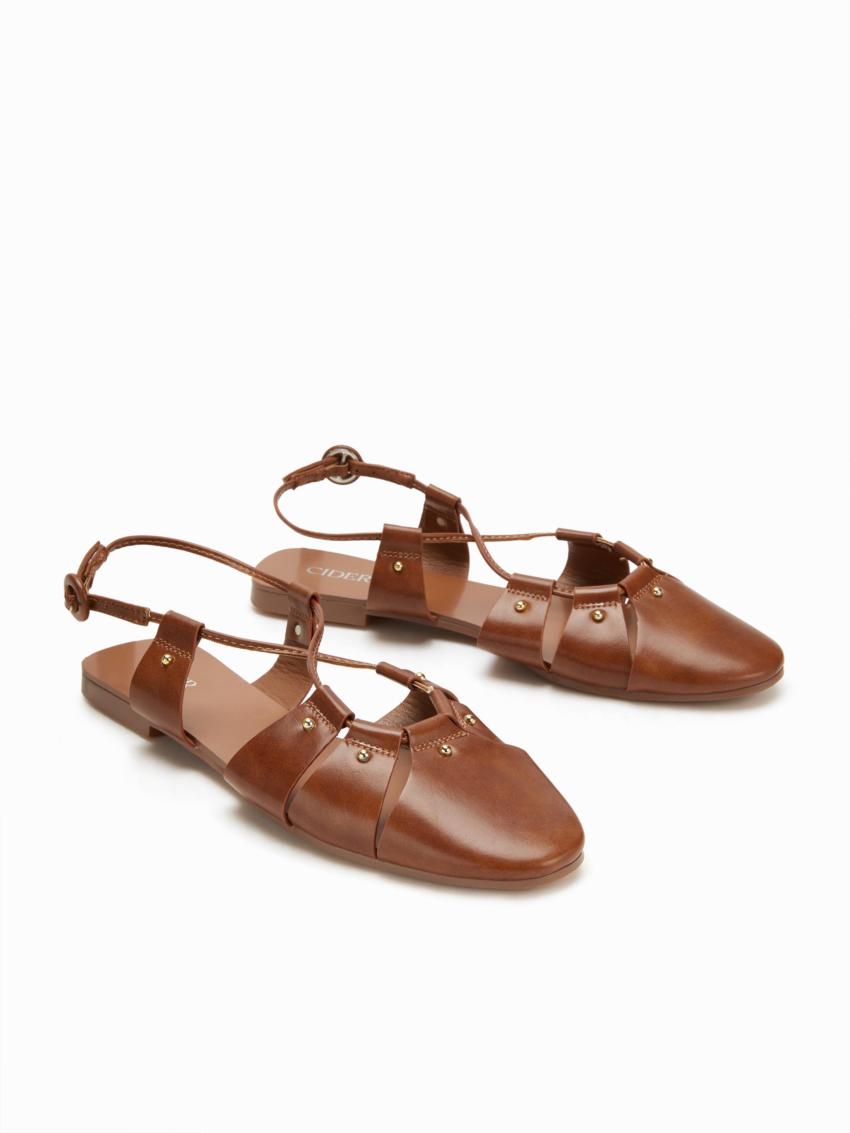 STUDDED ADJUSTABLE STRAP SLINGBACK FLATS by CIDER