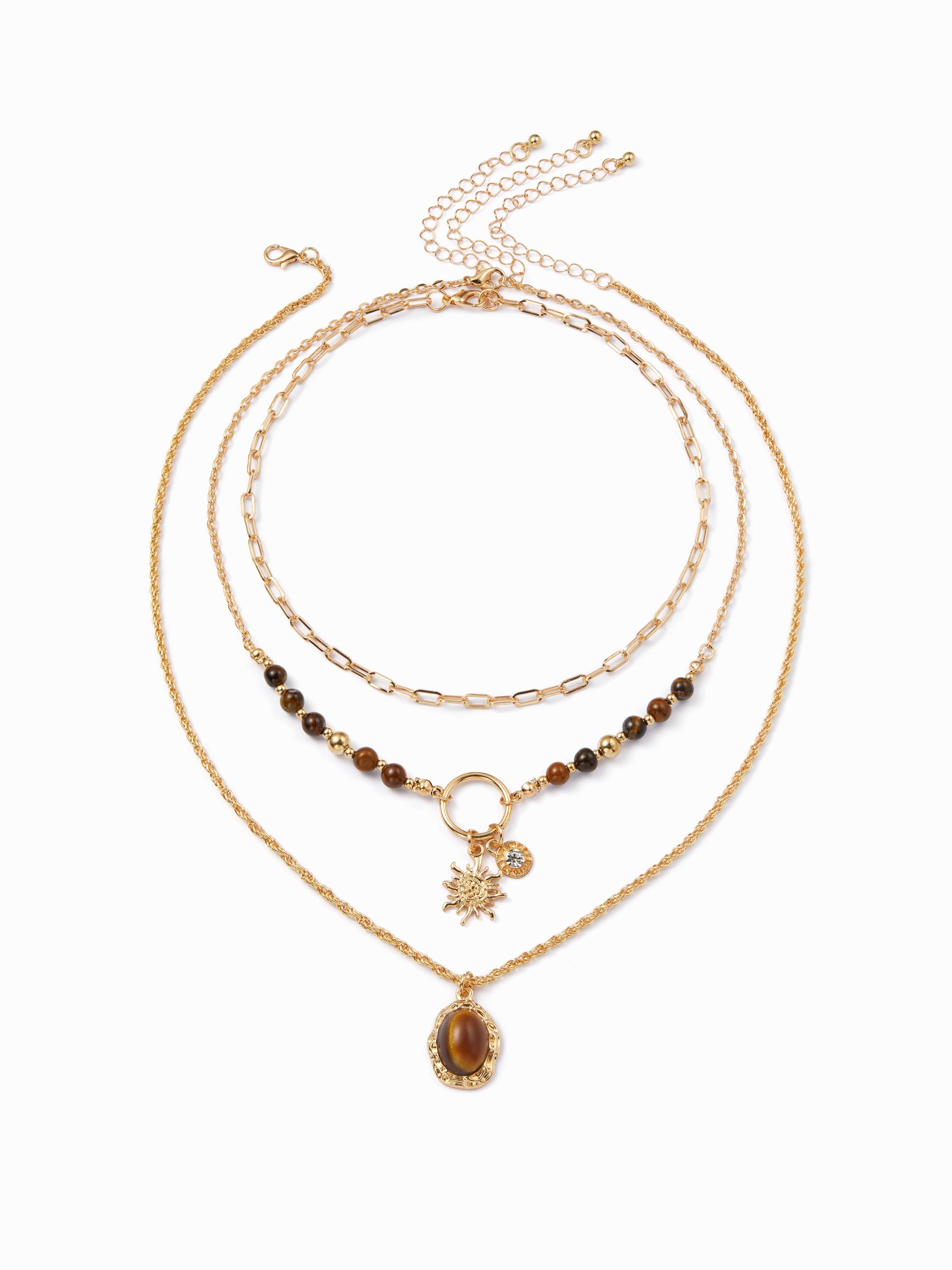 SUN & GEMSTONE PENDANT BEADED LAYERED NECKLACE by CIDER