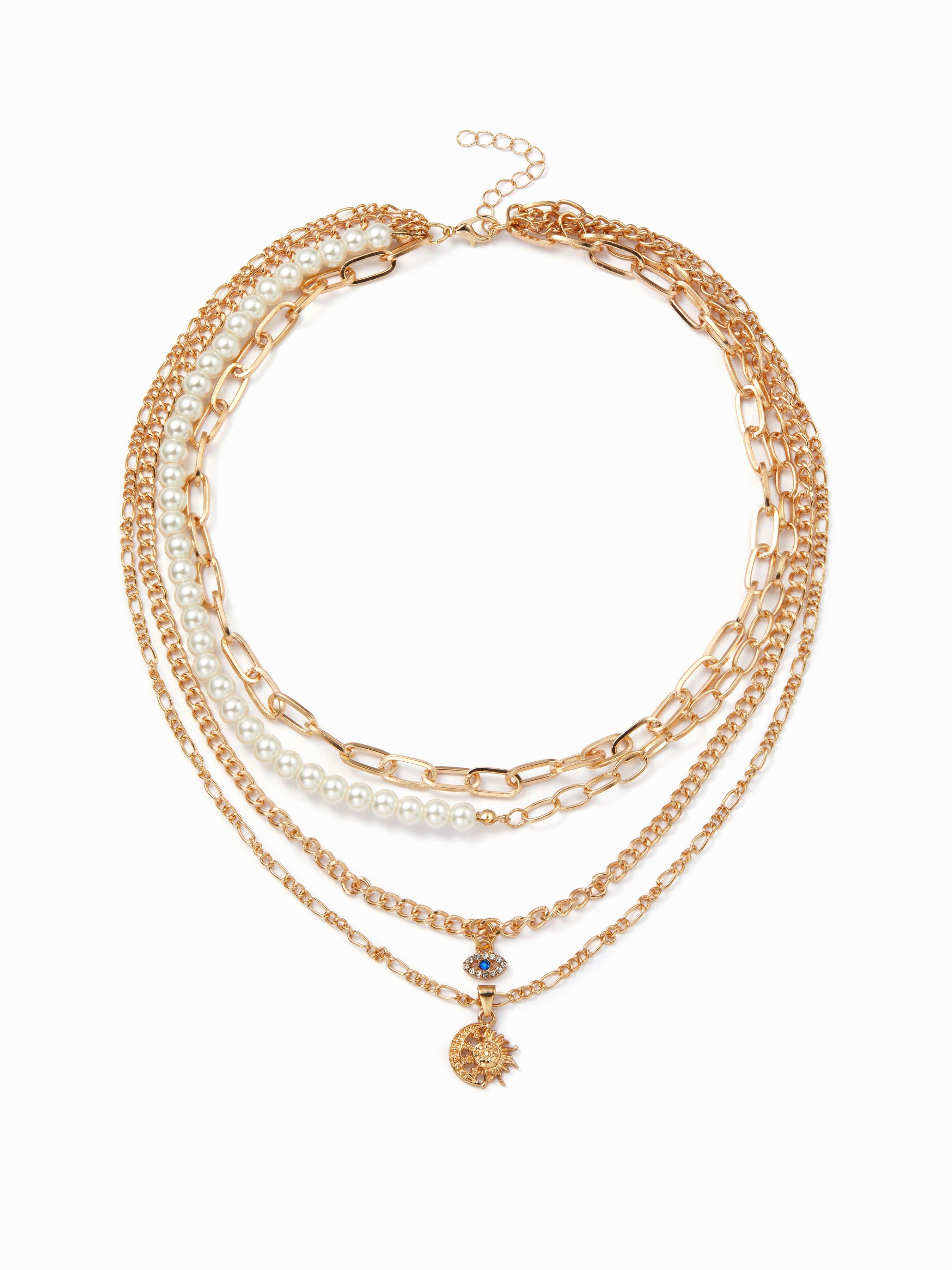 SUN & MOON & EYE PENDANT LAYERED NECKLACE by CIDER