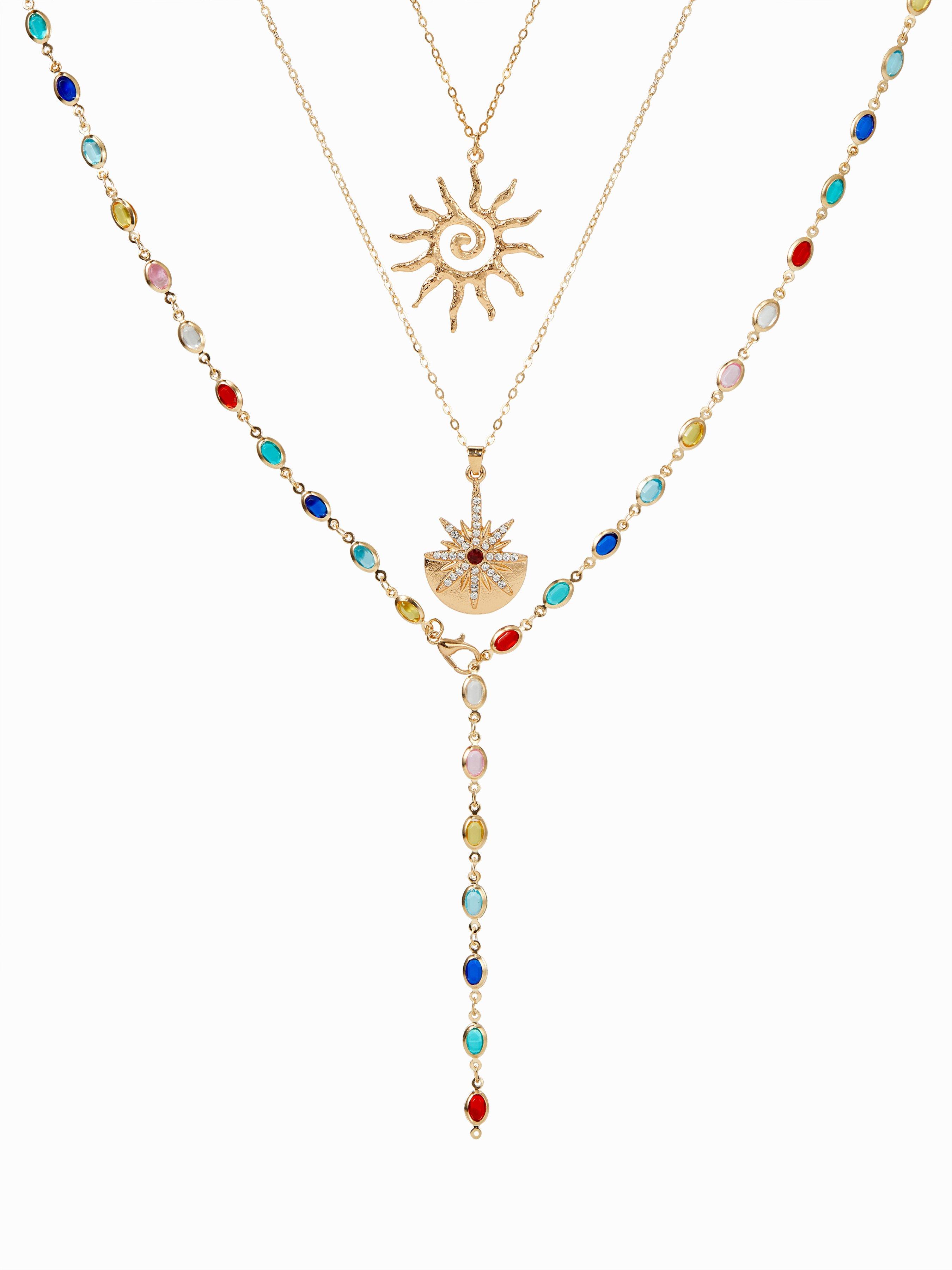 SUN & RHINESTONE  DECOR BEADED LAYERED NECKLACE by CIDER