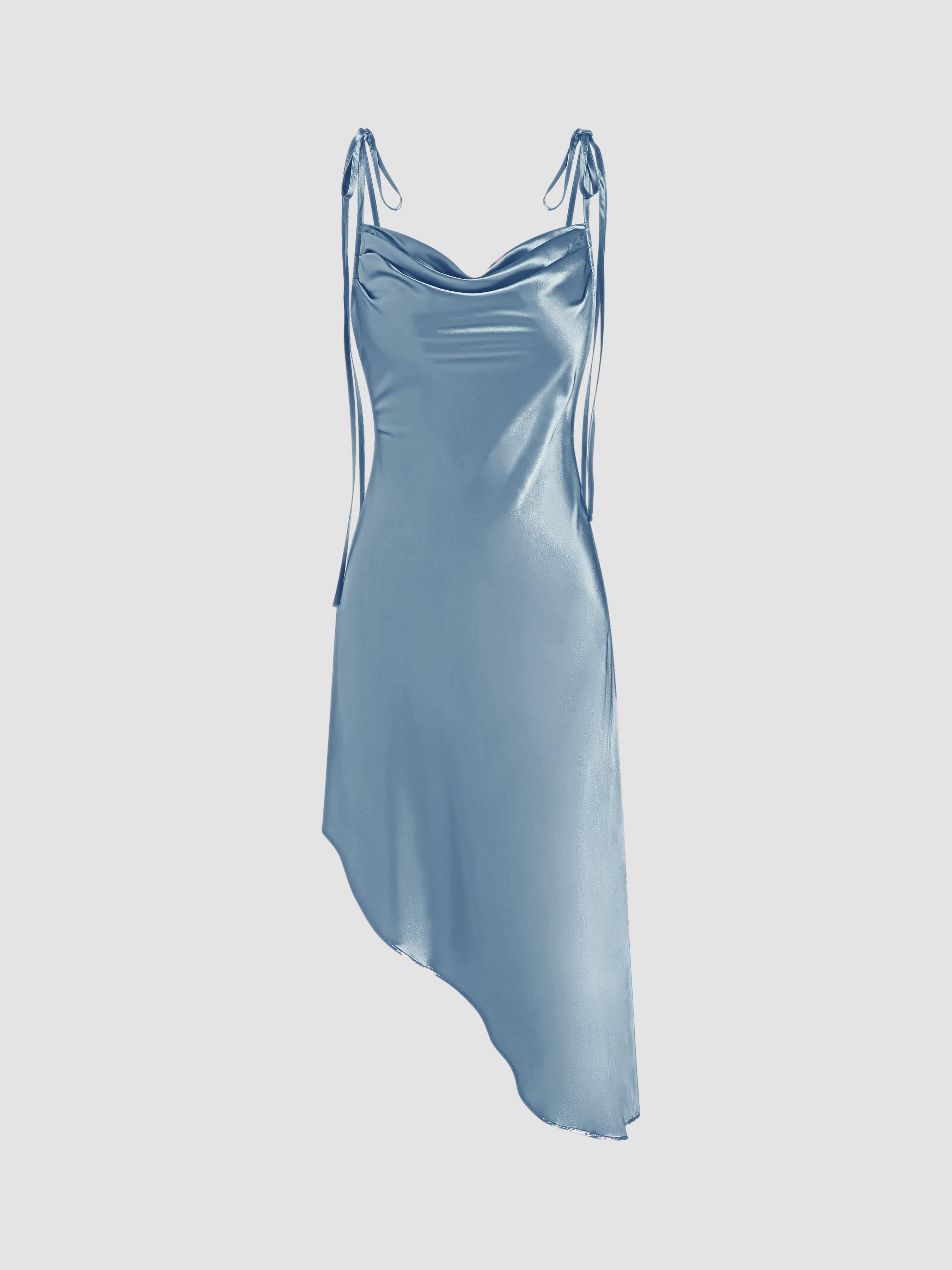 Satin Asymmetrical Hem Cami Dress by CIDER