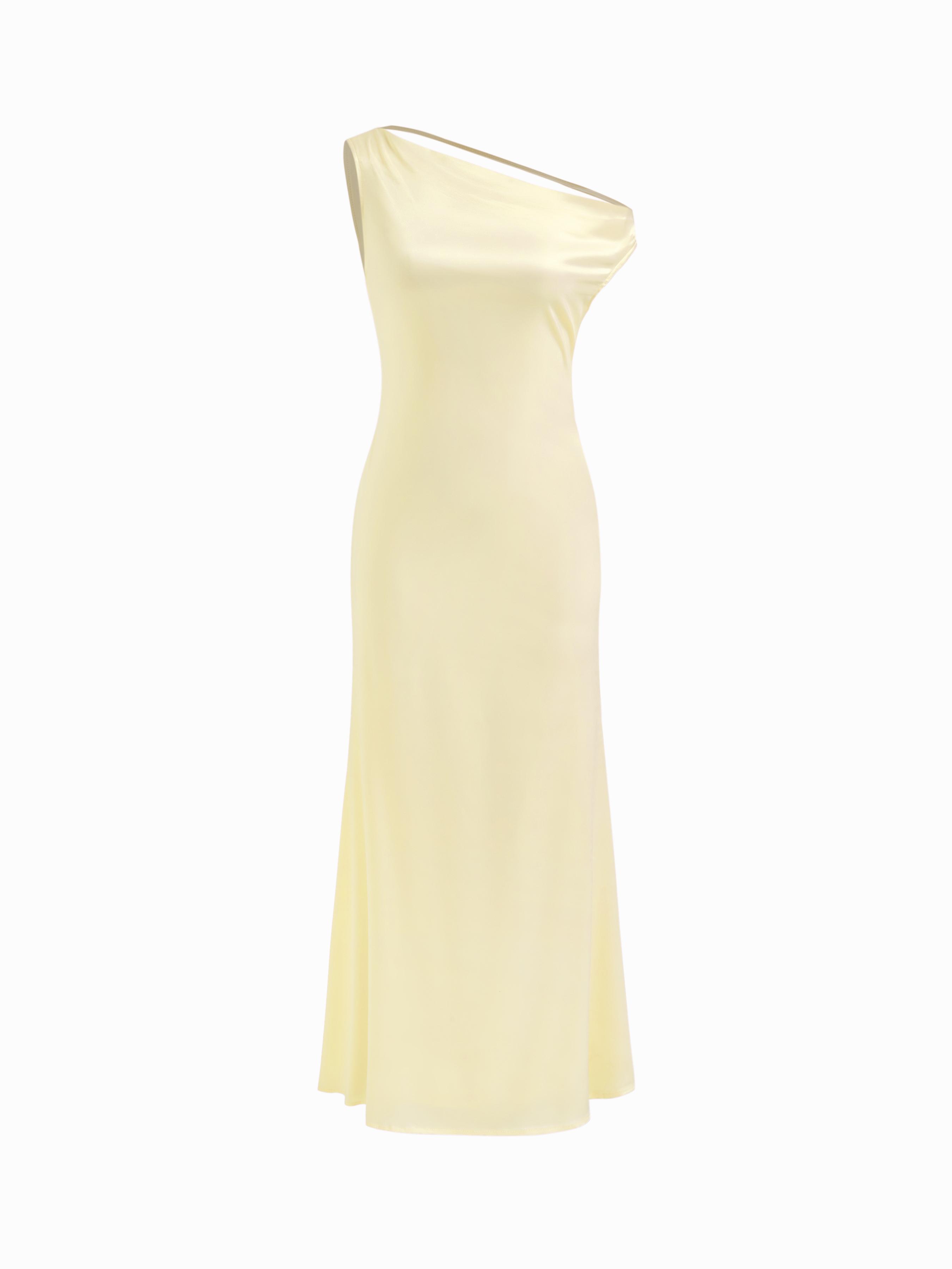 Satin Asymmetrical Neck Backless Maxi Dress by CIDER