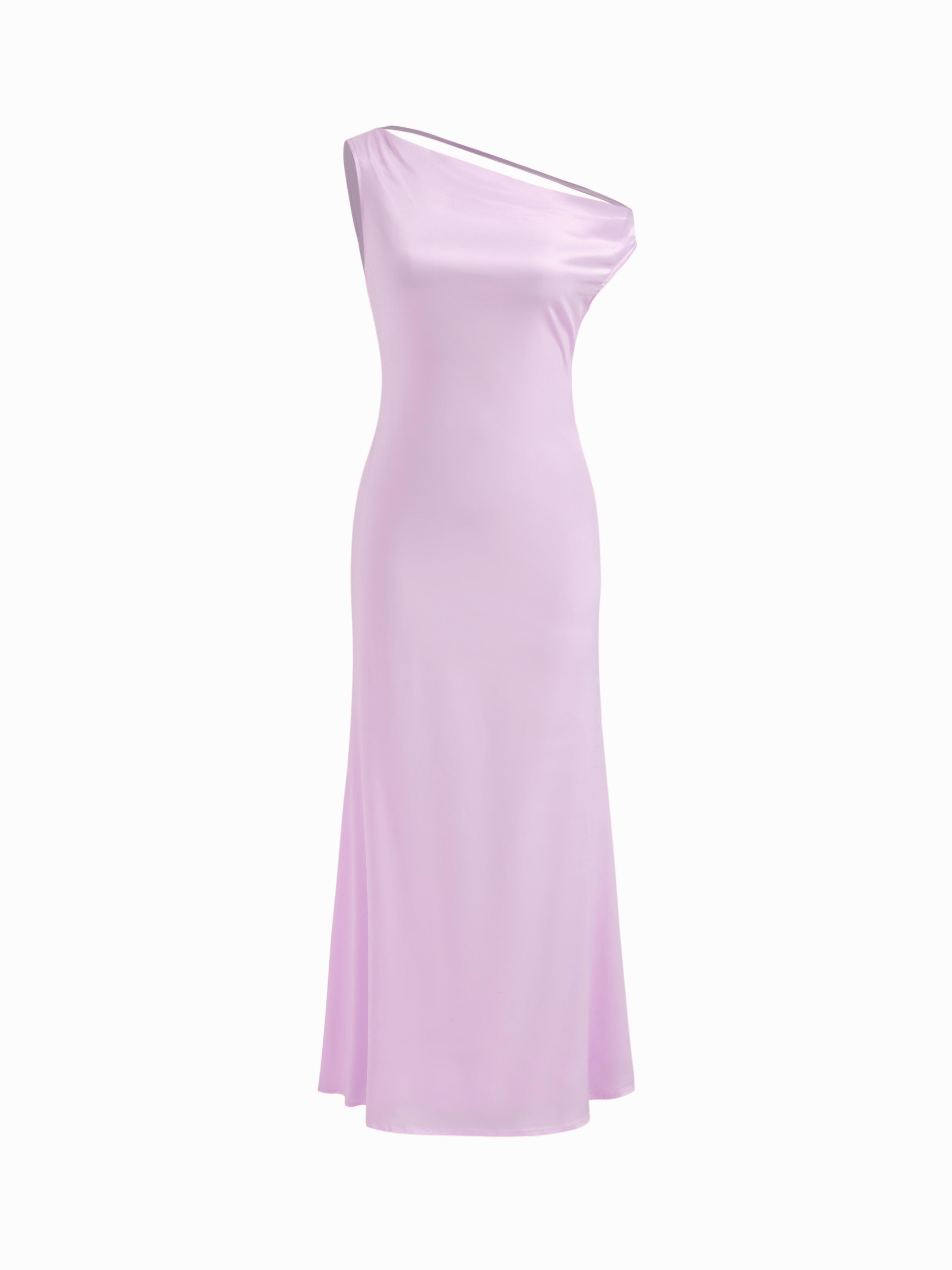 Satin Asymmetrical Neck Backless Maxi Dress by CIDER