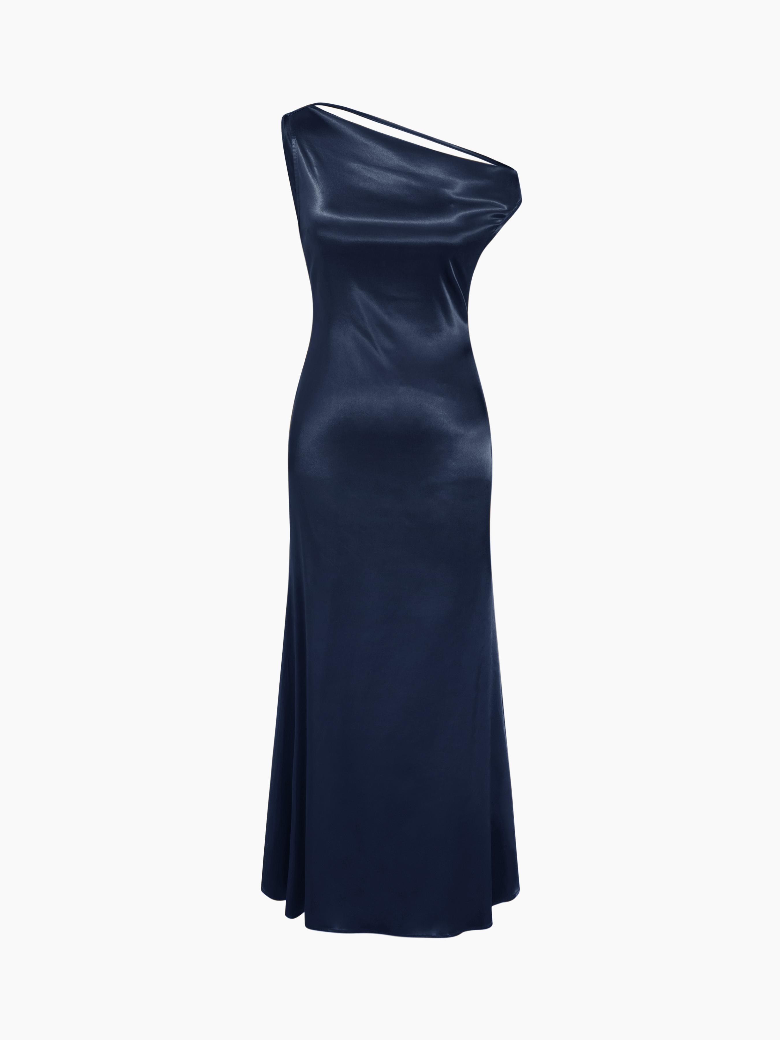 Satin Asymmetrical Neck Backless Maxi Dress by CIDER