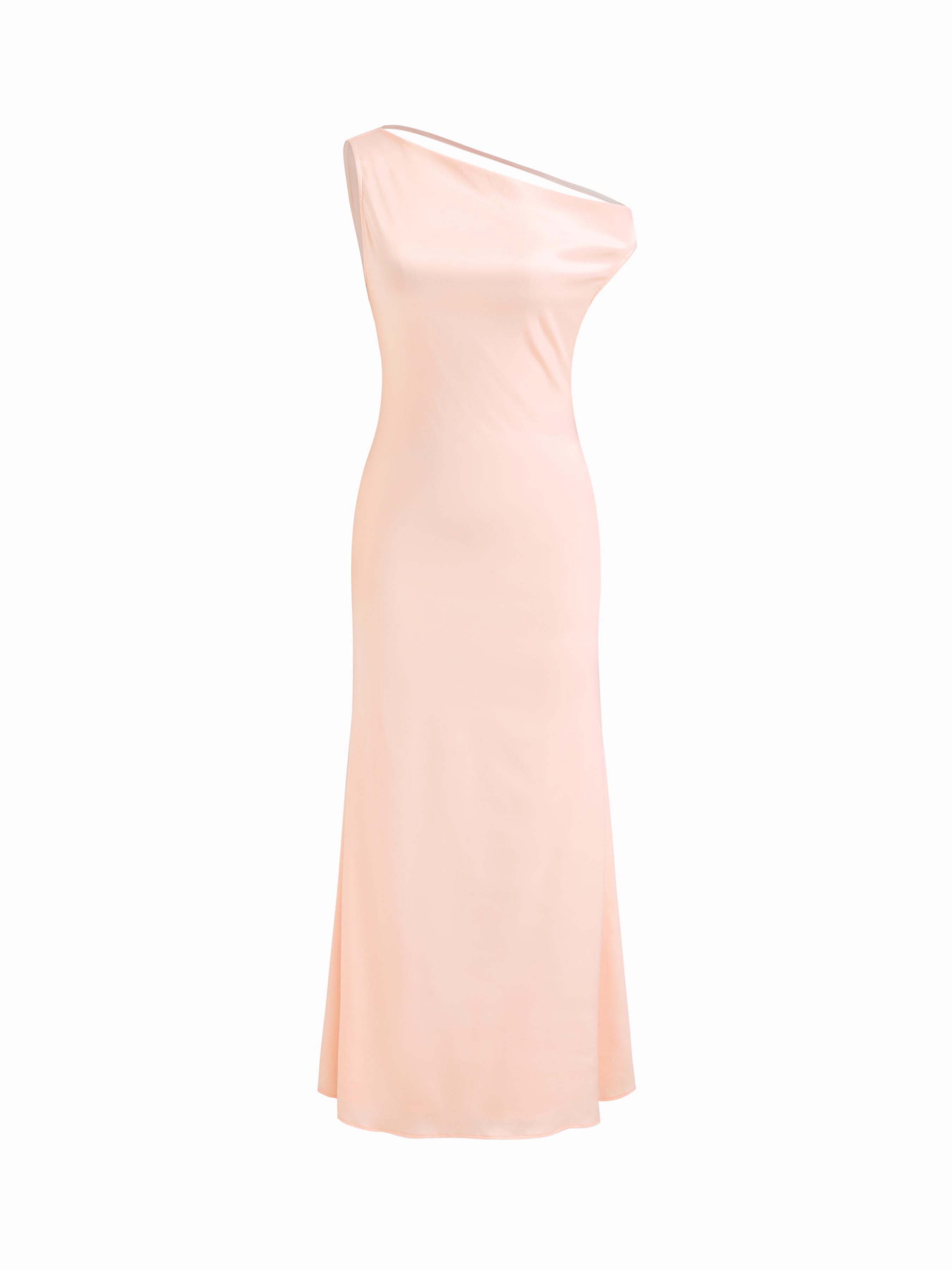 Satin Asymmetrical Neck Backless Maxi Dress by CIDER
