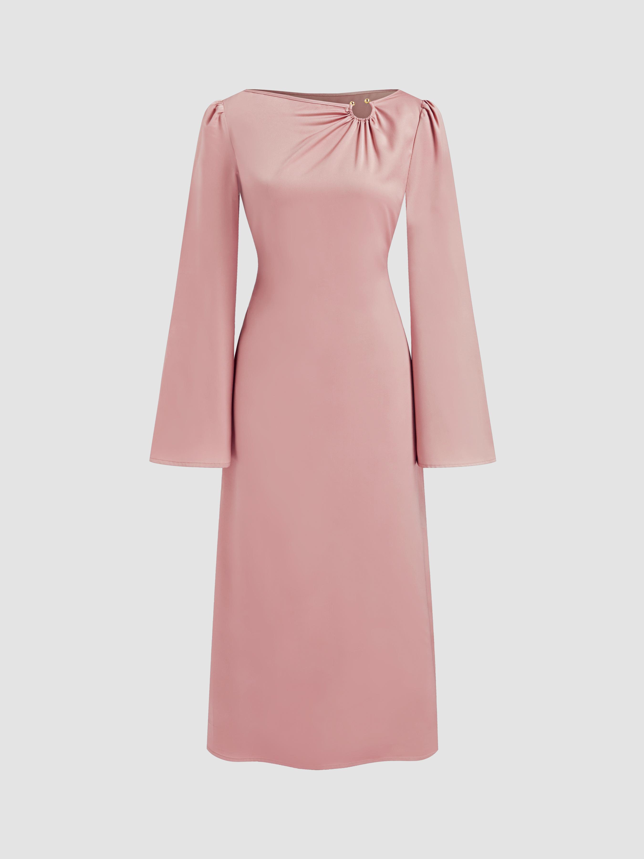 Satin Asymmetrical Neck Knotted Pierced Maxi Dress by CIDER