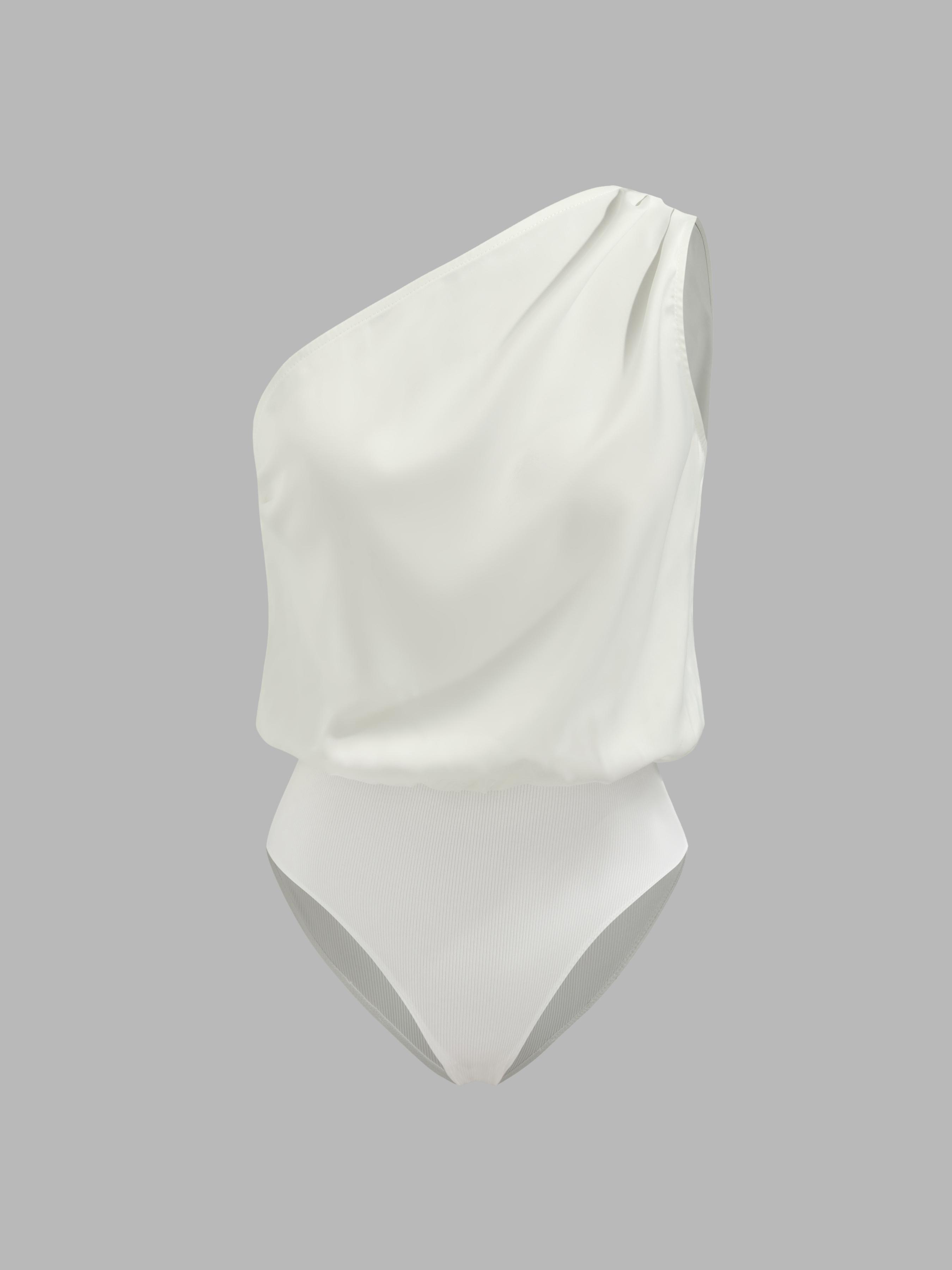Satin Asymmetrical Neck Solid Bodysuit by CIDER
