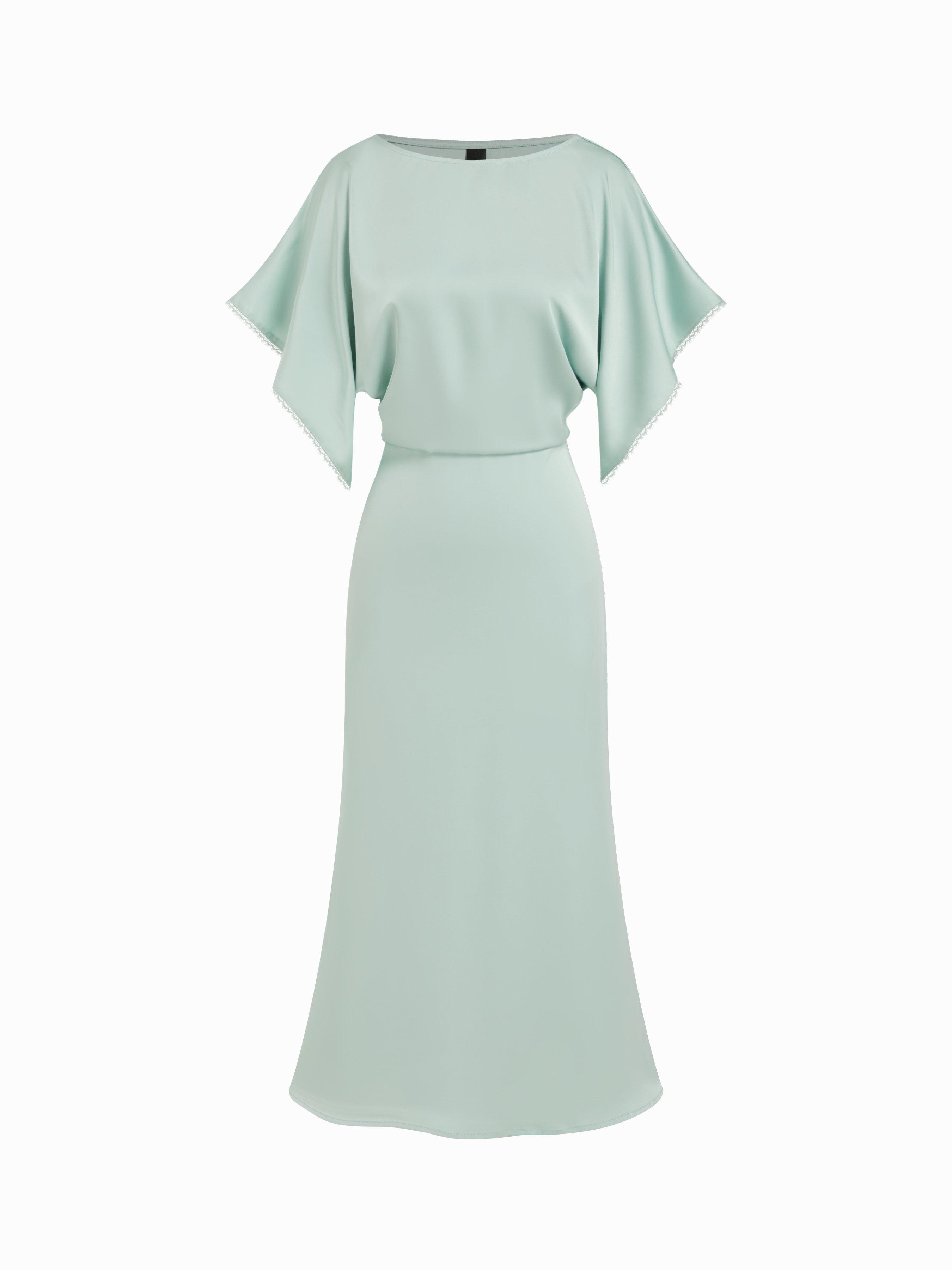 Satin Boat Neck Batwing Sleeve Lace Trim Maxi Dress by CIDER