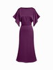 Satin Boat Neck Batwing Sleeve Lace Trim Maxi Dress by CIDER Satin Boat Neck Batwing Sleeve Lace Trim Maxi Dress by CIDER