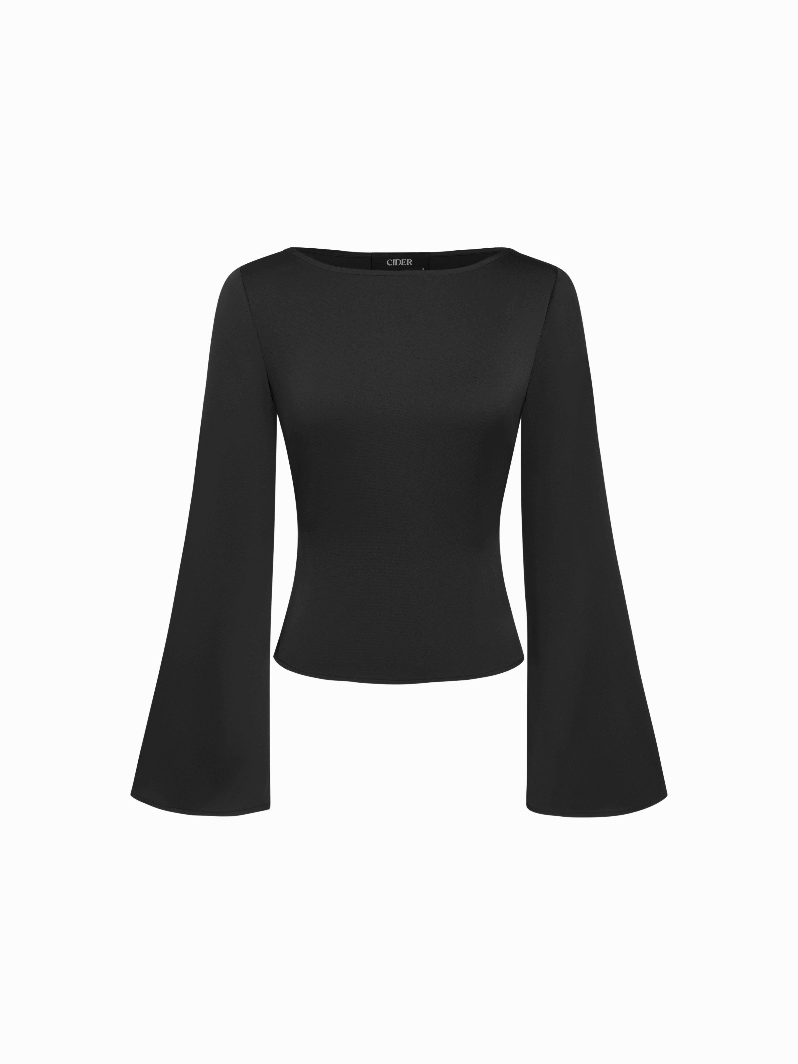 Satin Boat Neck Bell Sleeve Blouse by CIDER