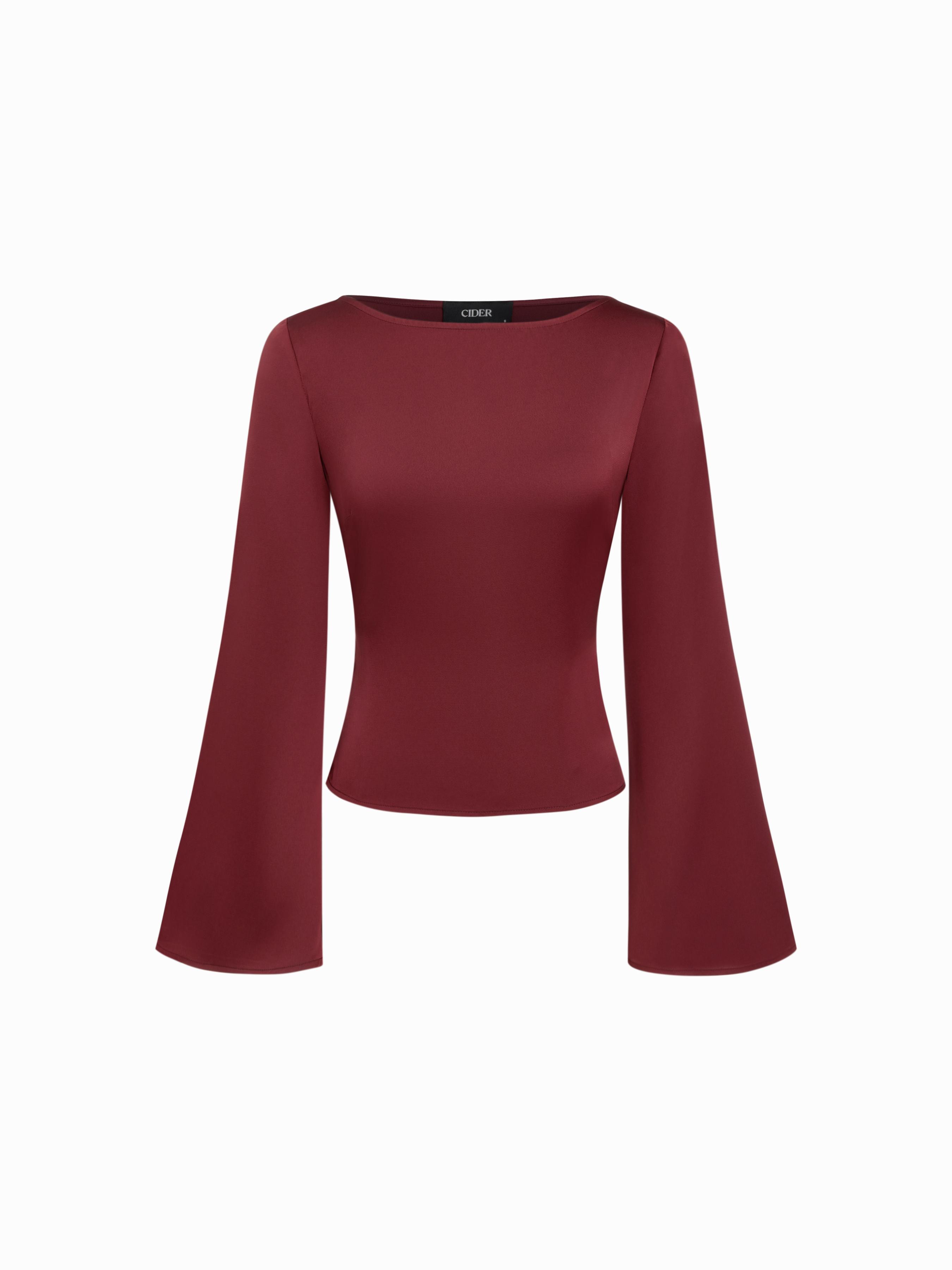 Satin Boat Neck Bell Sleeve Blouse by CIDER