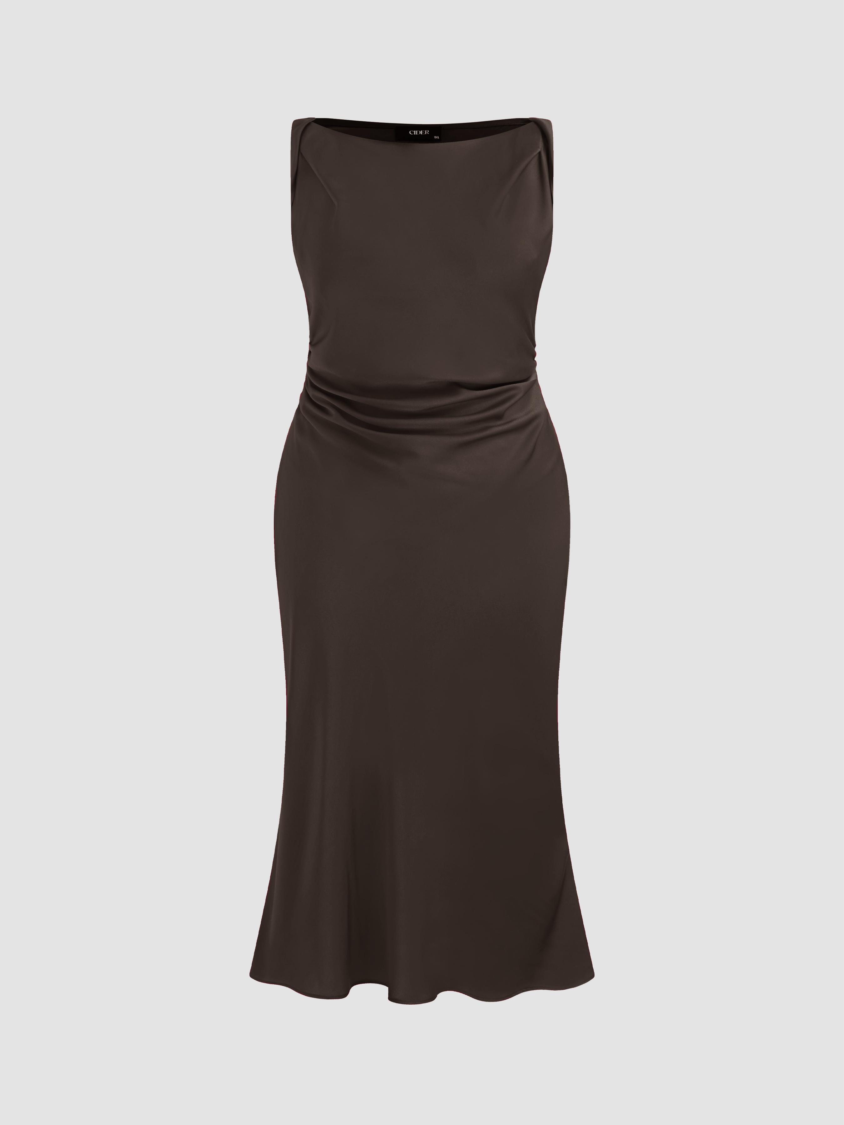 Satin Boat Neck Ruched Maxi Dress Curve & Plus by CIDER