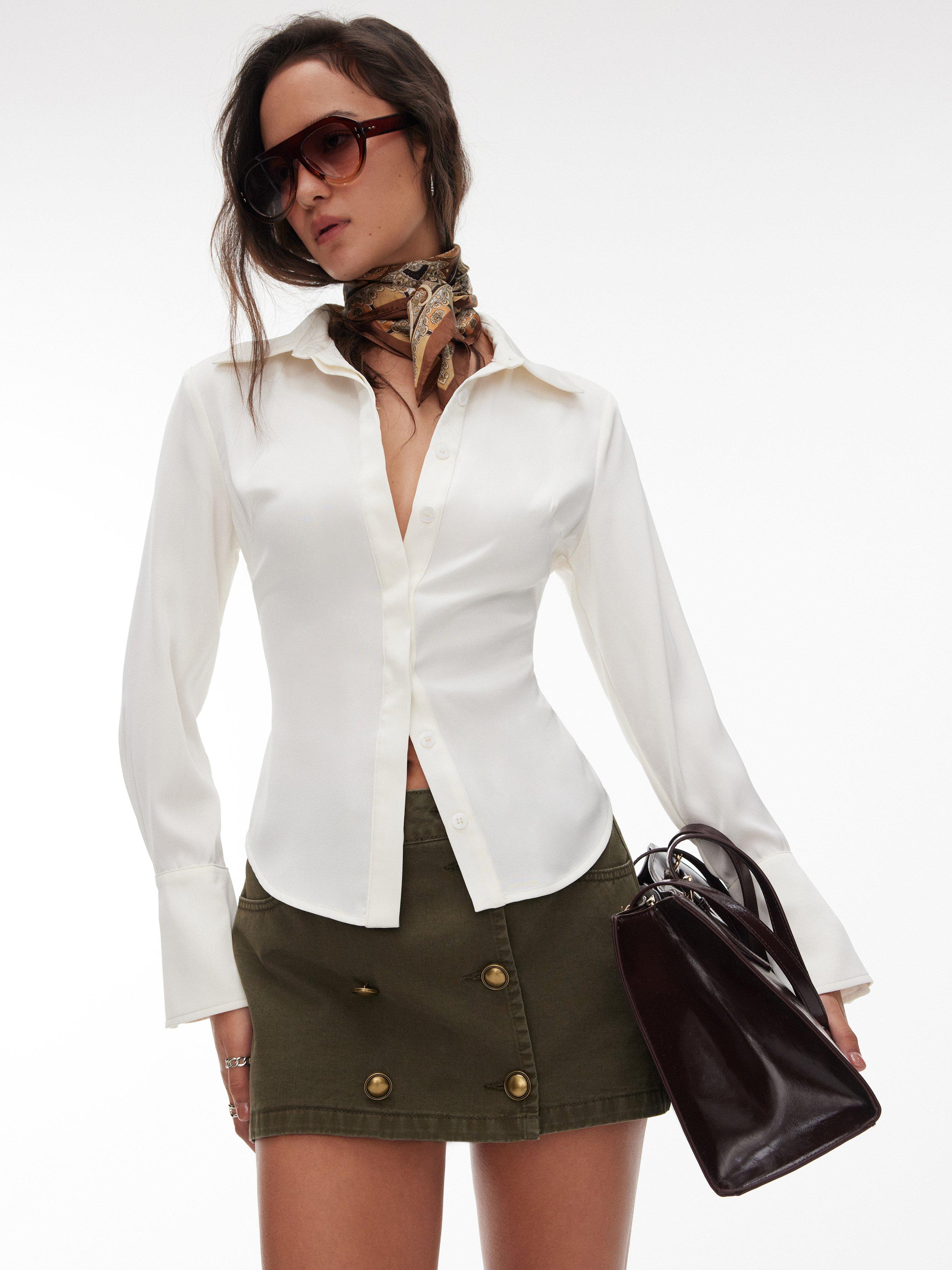 Satin Collar Long Sleeve Shirt by CIDER