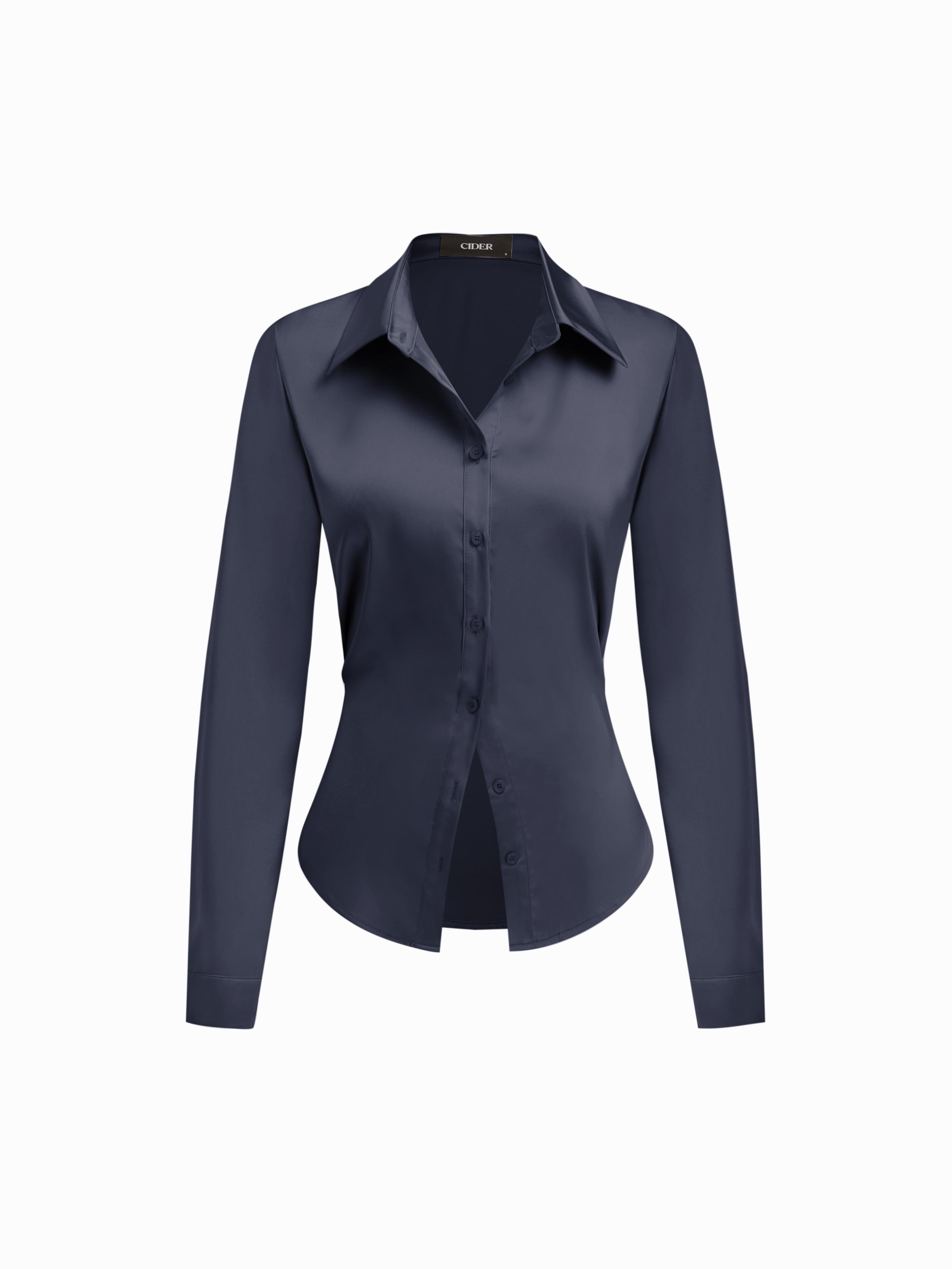Satin Collar Long Sleeve Shirt by CIDER