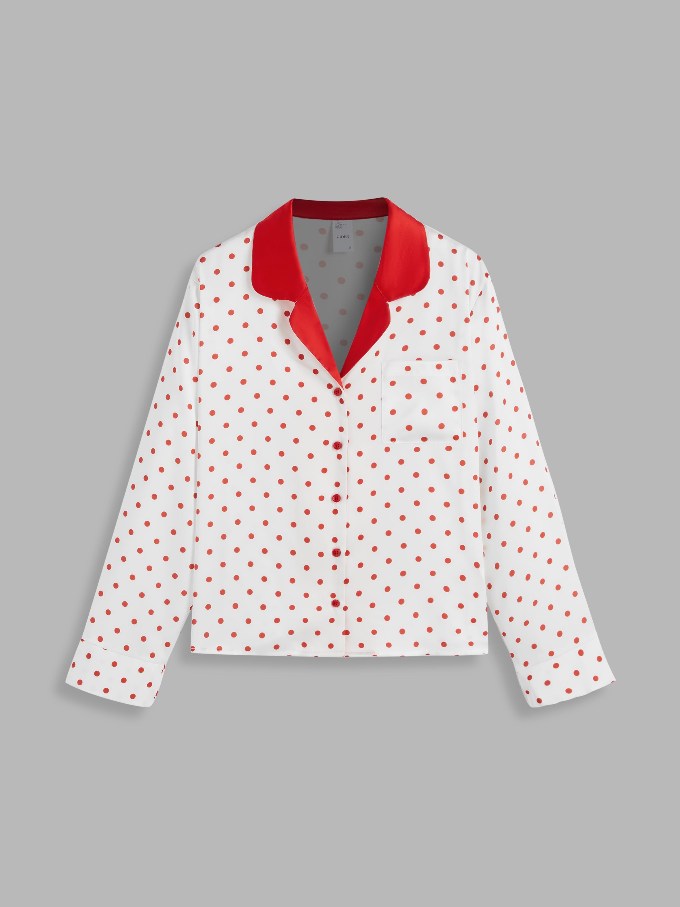 Satin Collar Polka Dot Pajama Top by CIDER