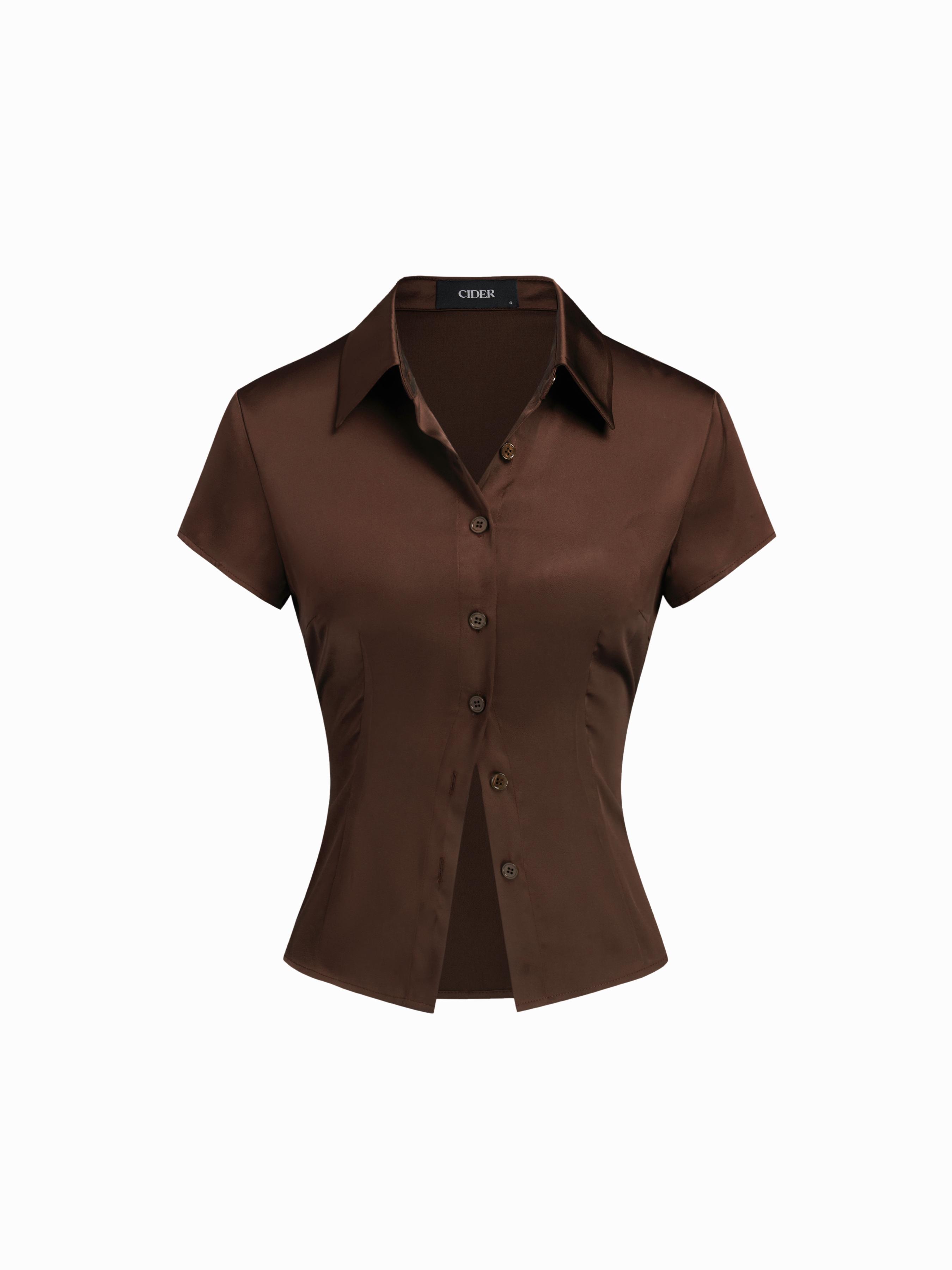 Satin Collar Short Sleeve Shirt by CIDER
