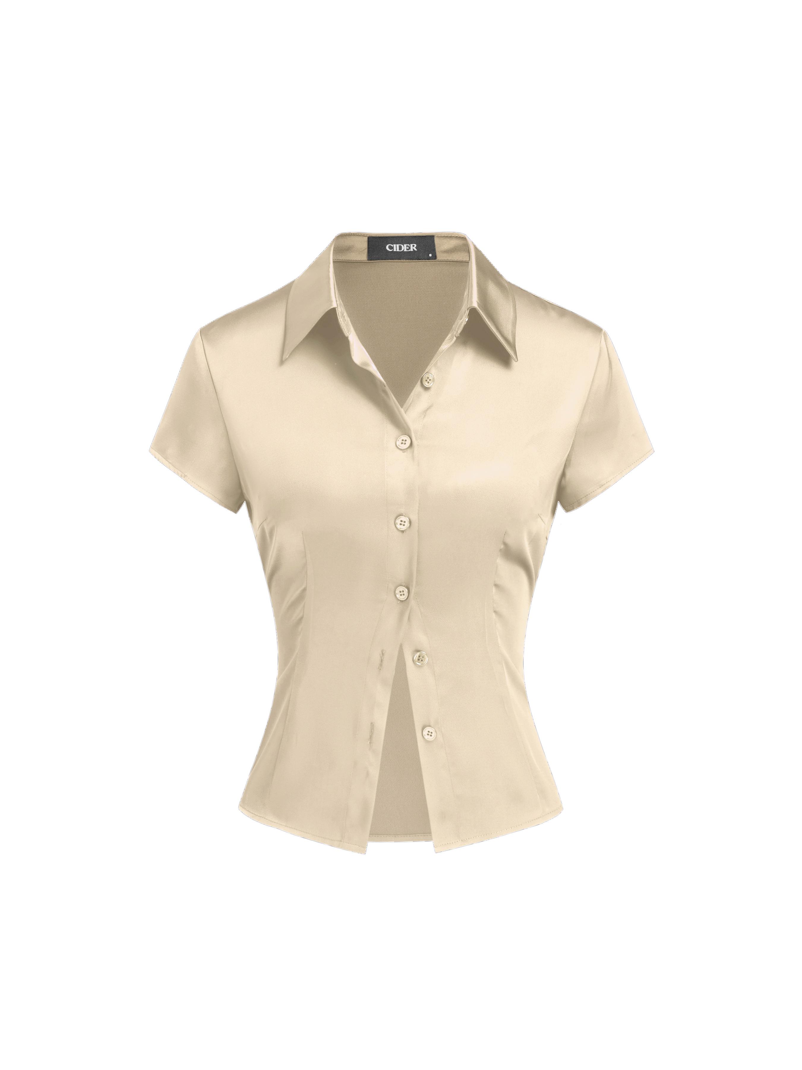 Satin Collar Short Sleeve Shirt by CIDER