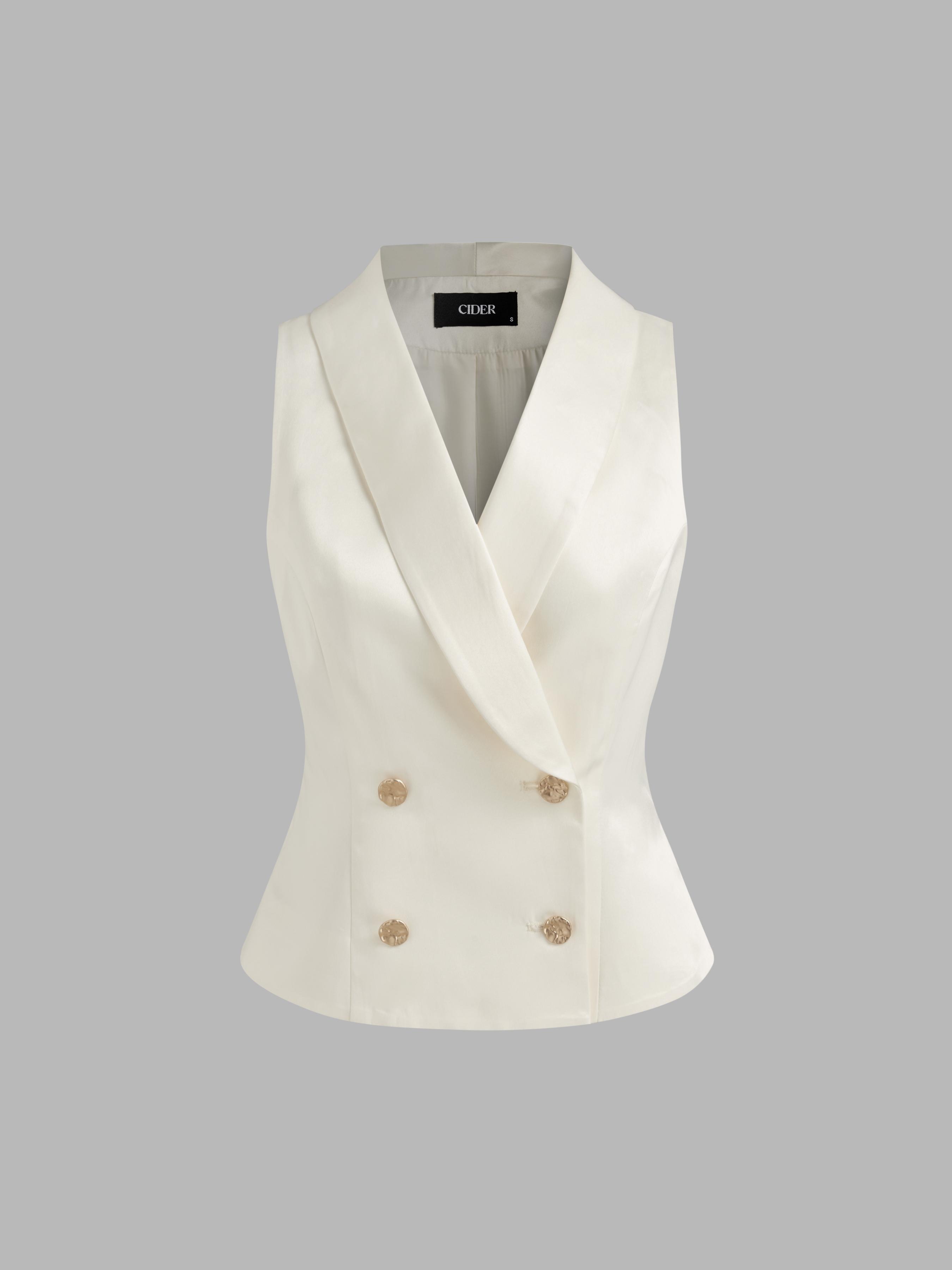 Satin Collar Solid Button Blazer Vest by CIDER