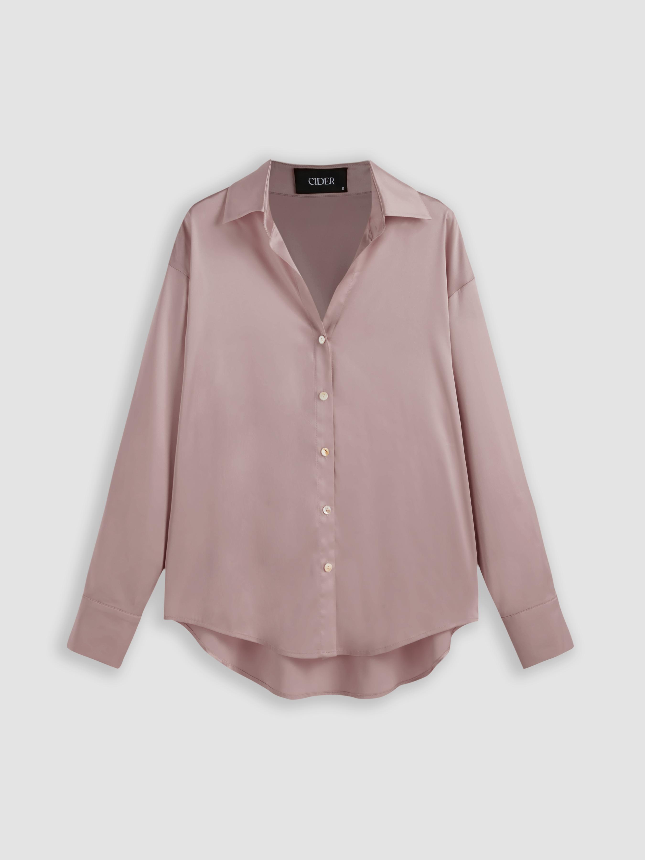 Satin Collar Solid Button Long Sleeve Shirt by CIDER