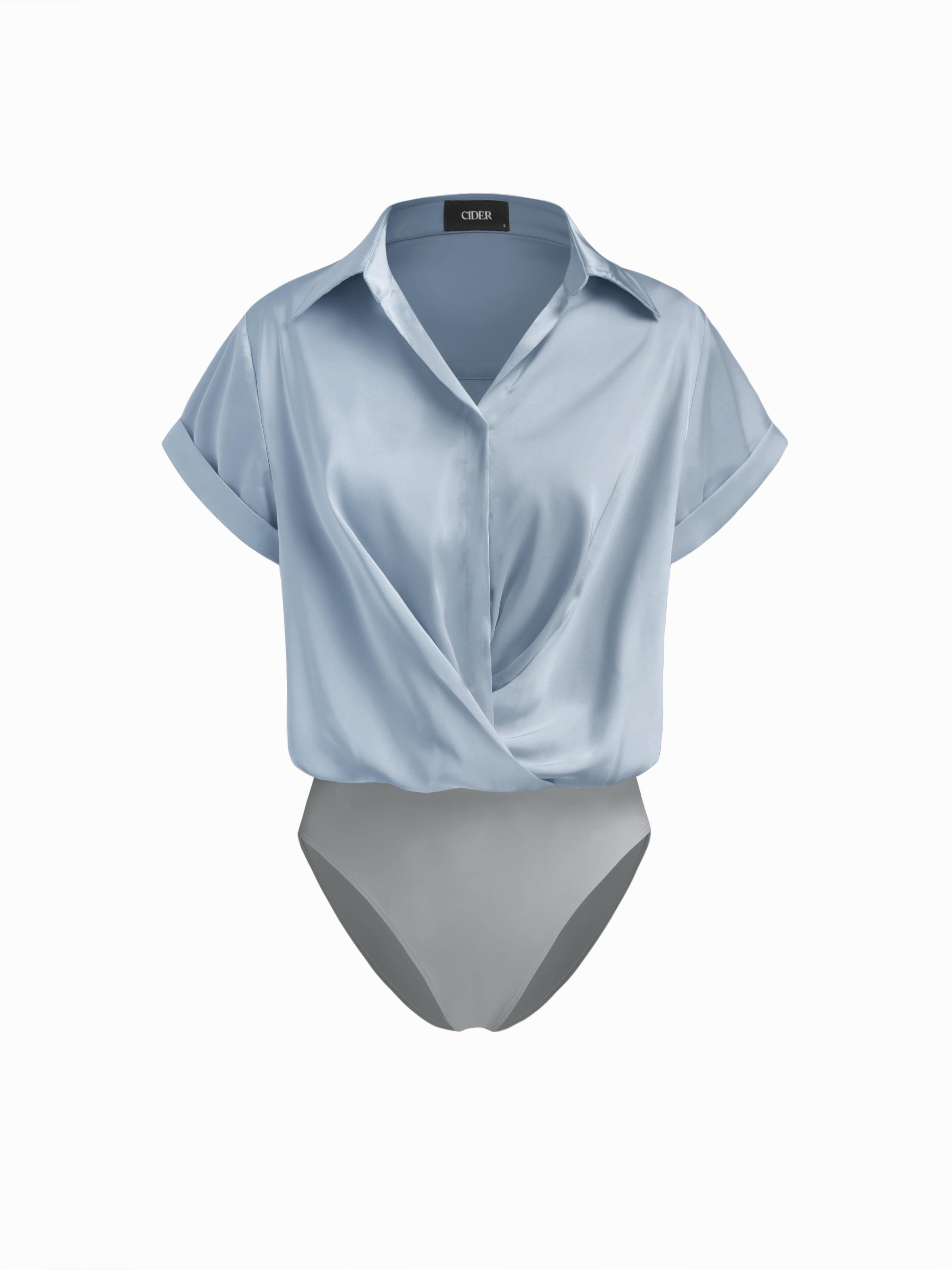 Satin Collar Twist Shirt Bodysuit by CIDER