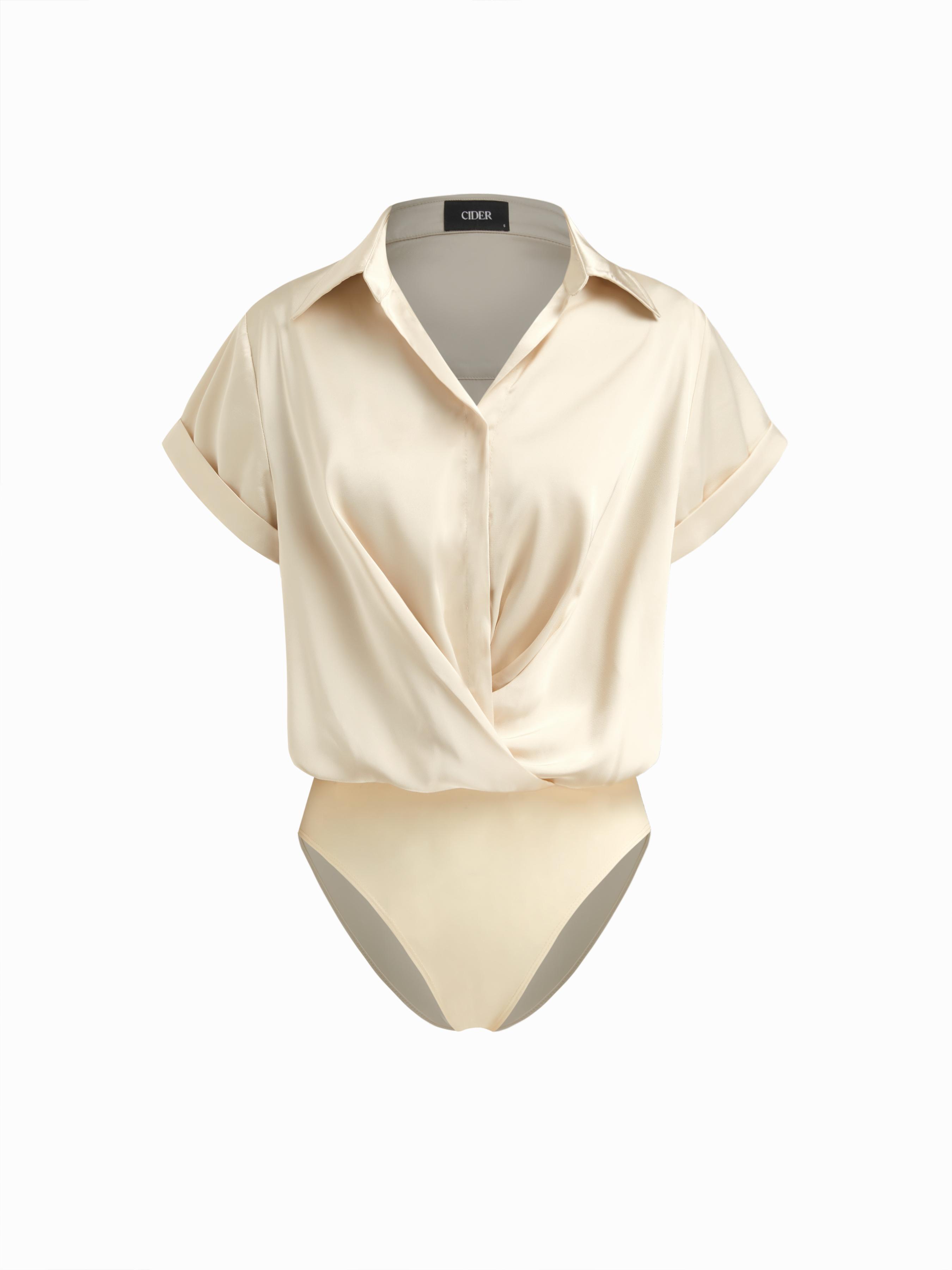 Satin Collar Twist Shirt Bodysuit by CIDER