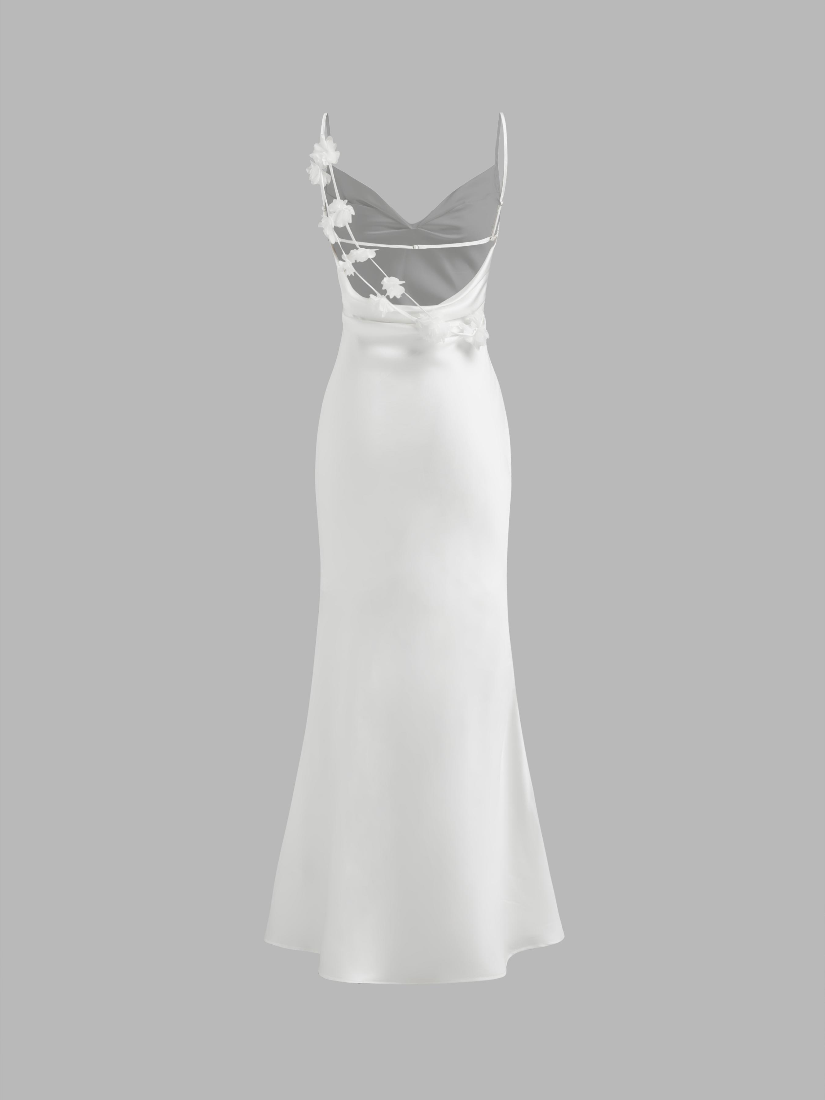 Satin Cowl Neck 3D Floral Ruched Mermaid Maxi Dress by CIDER