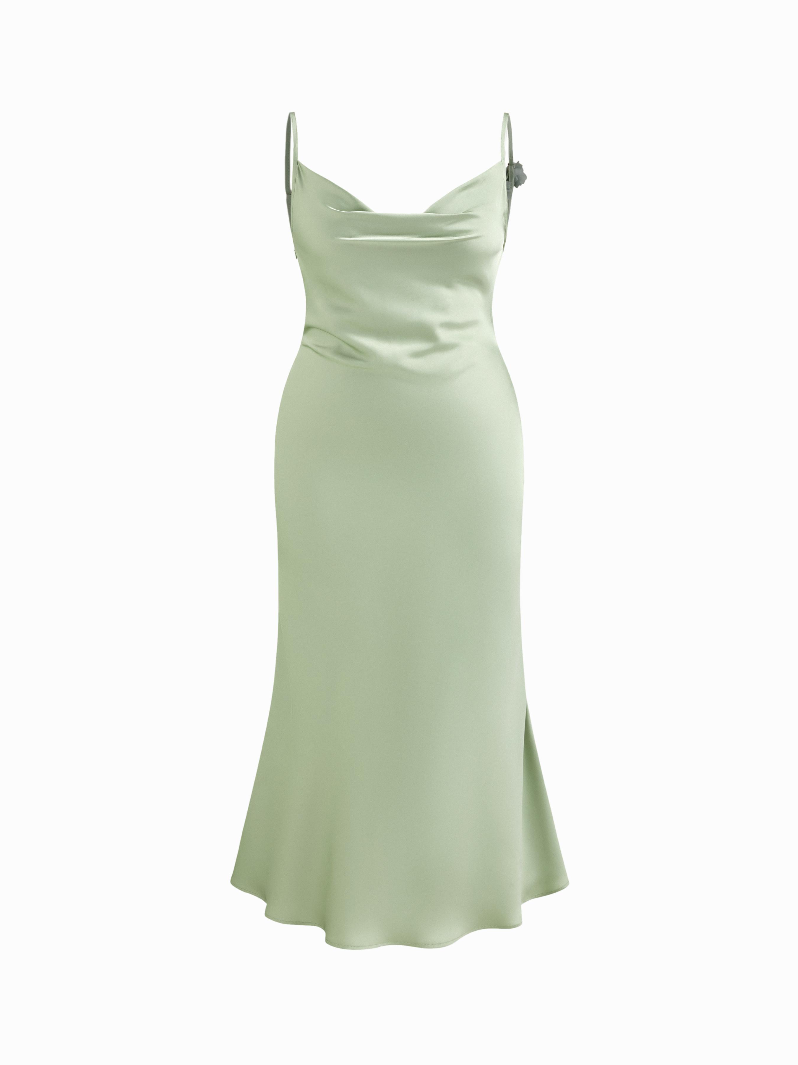 Satin Cowl Neck 3D Floral Ruched Mermaid Maxi Dress Curve & Plus by CIDER