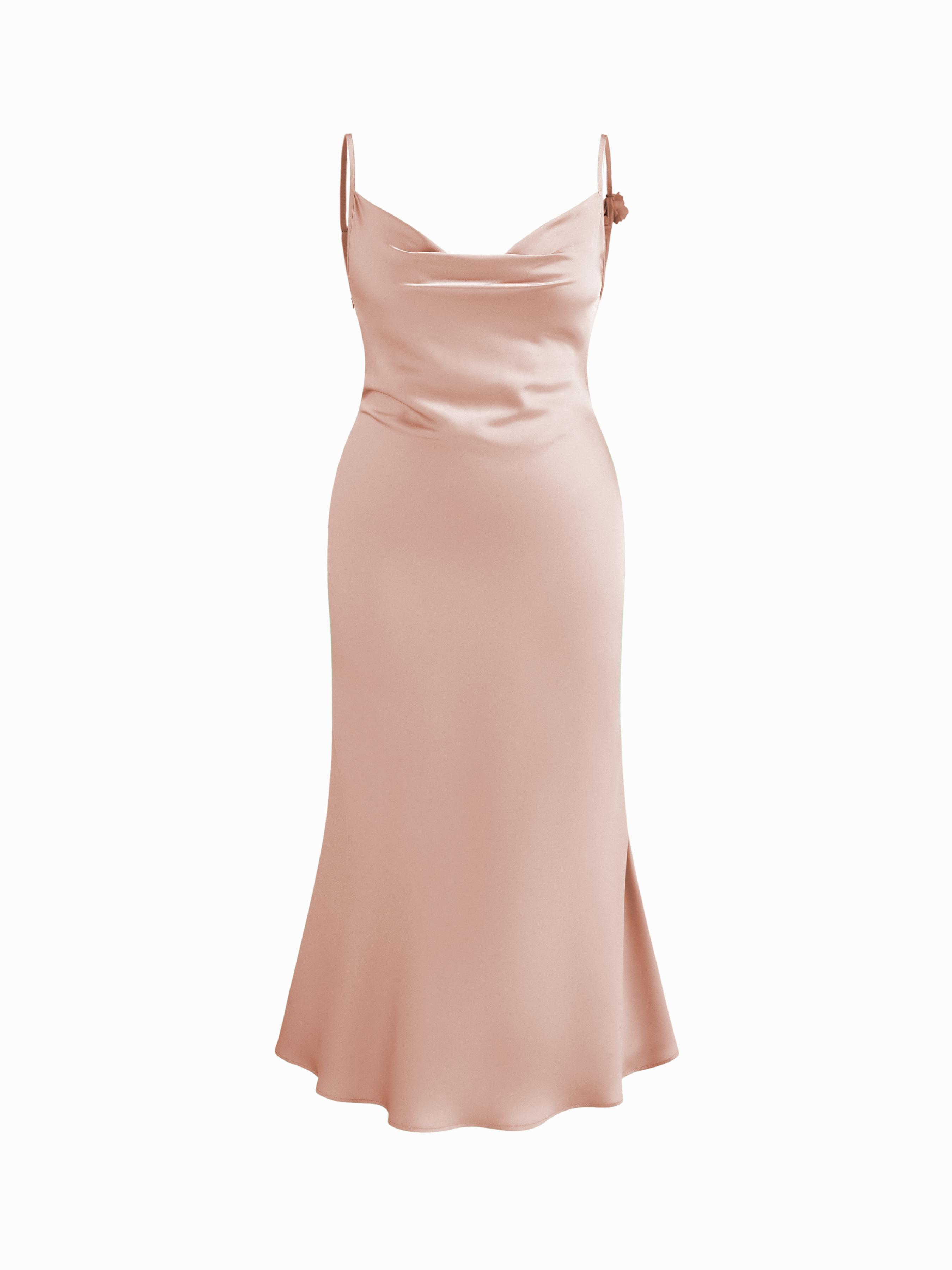Satin Cowl Neck 3D Floral Ruched Mermaid Maxi Dress Curve & Plus by CIDER