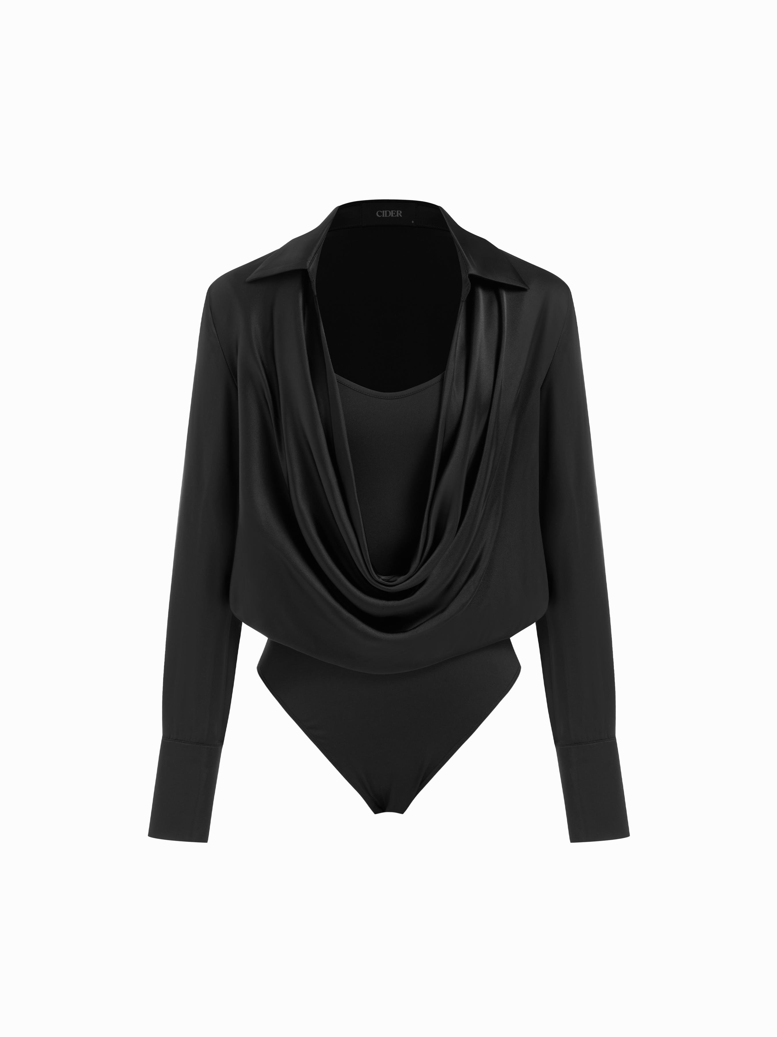 Satin Cowl Neck Blouse Bodysuit & Cami Top by CIDER
