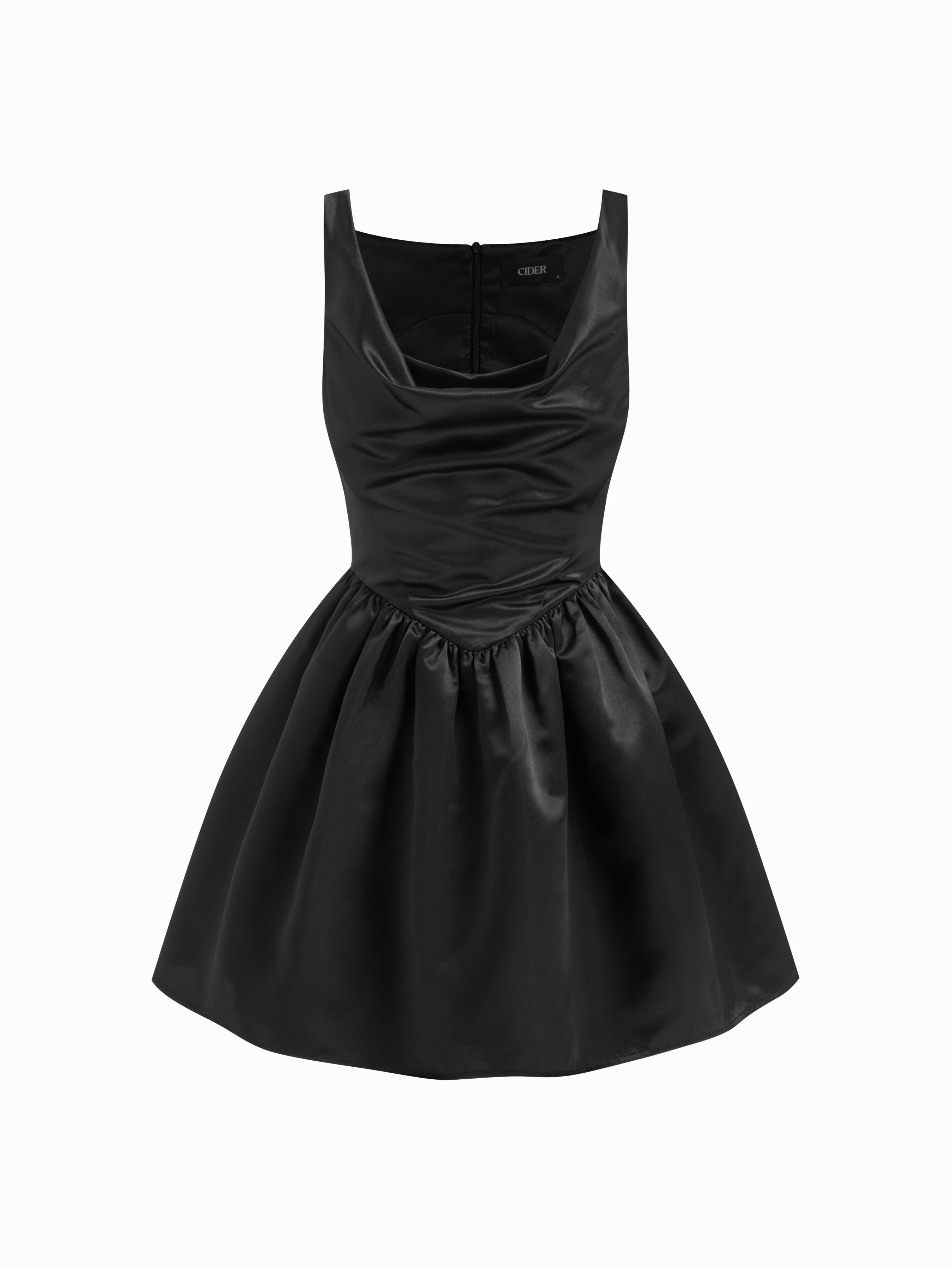 Satin Cowl Neck Ruched Zipper Mini Tank Dress by CIDER