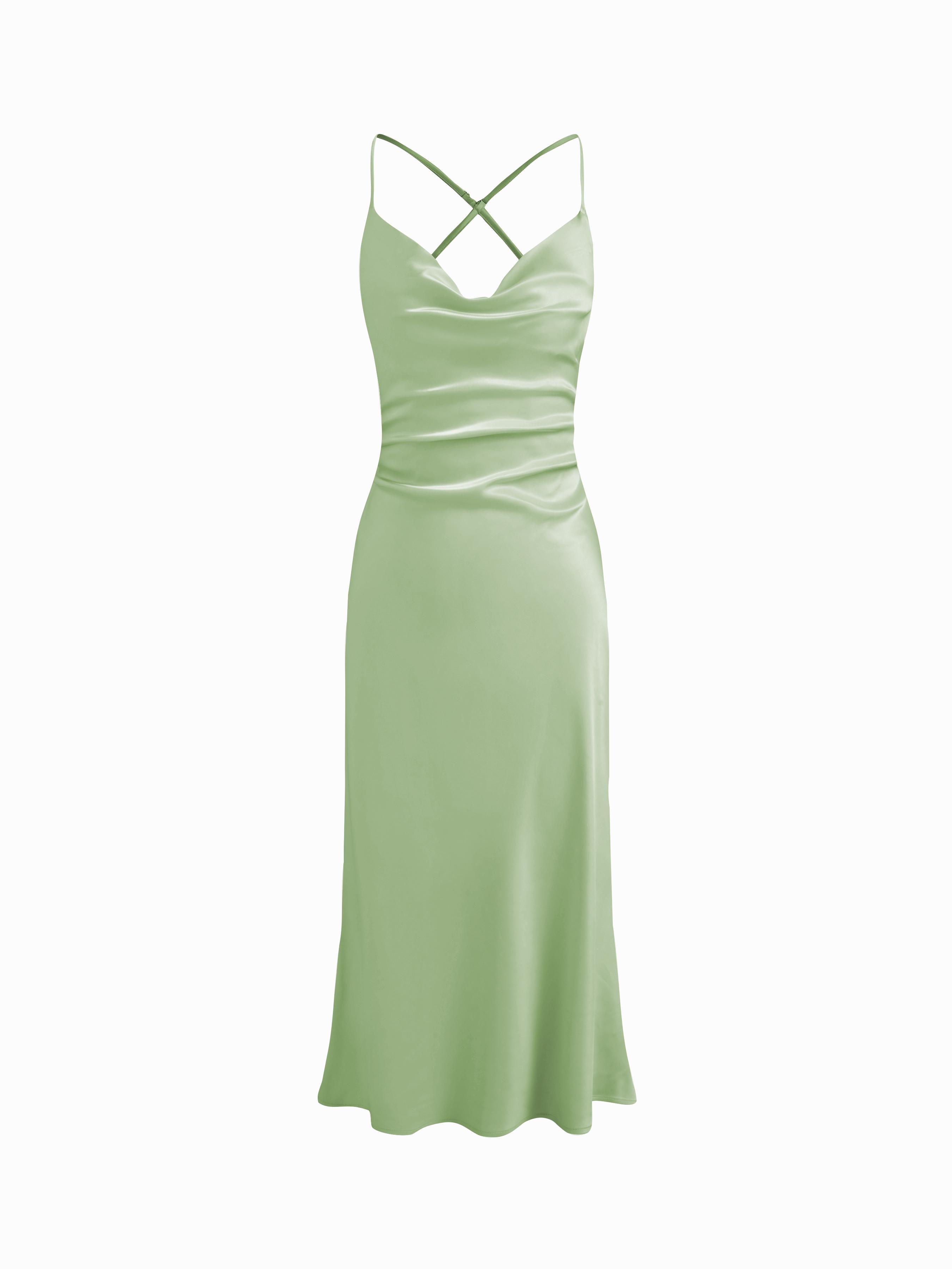 Satin Cowl Neck Sleeveless Mermaid Midi Dress by CIDER