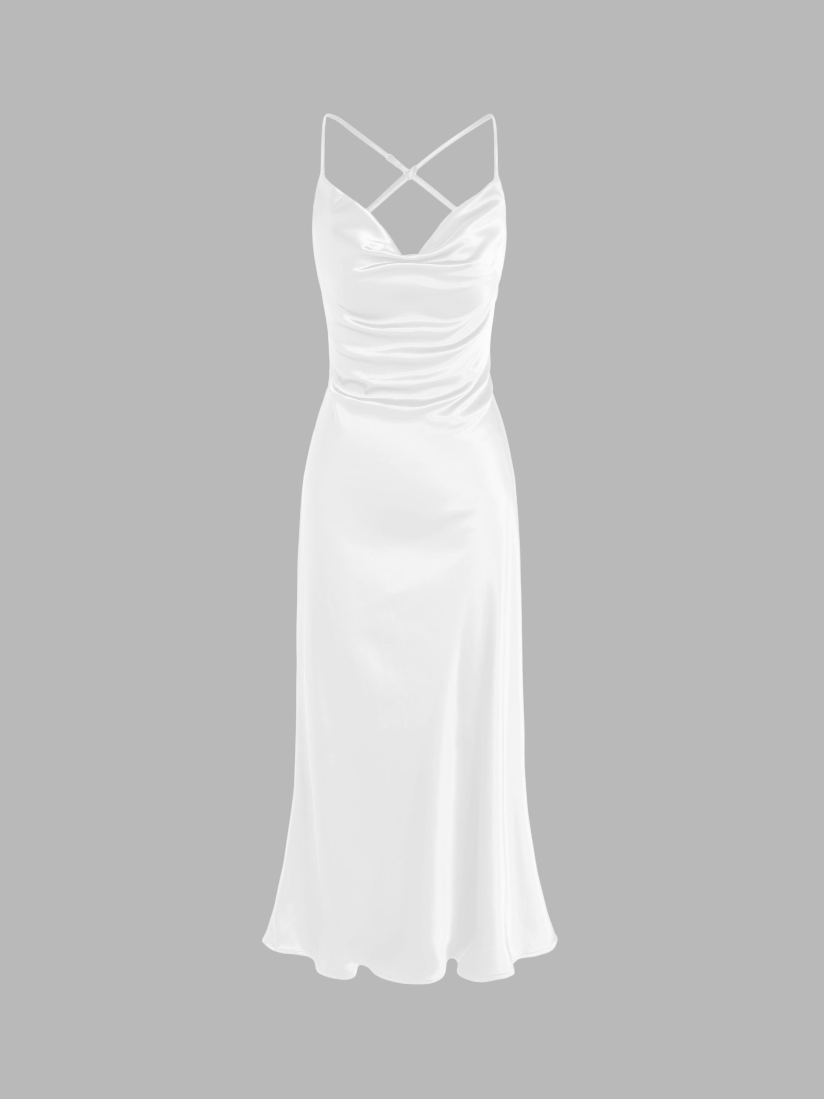 Satin Cowl Neck Sleeveless Mermaid Midi Dress by CIDER