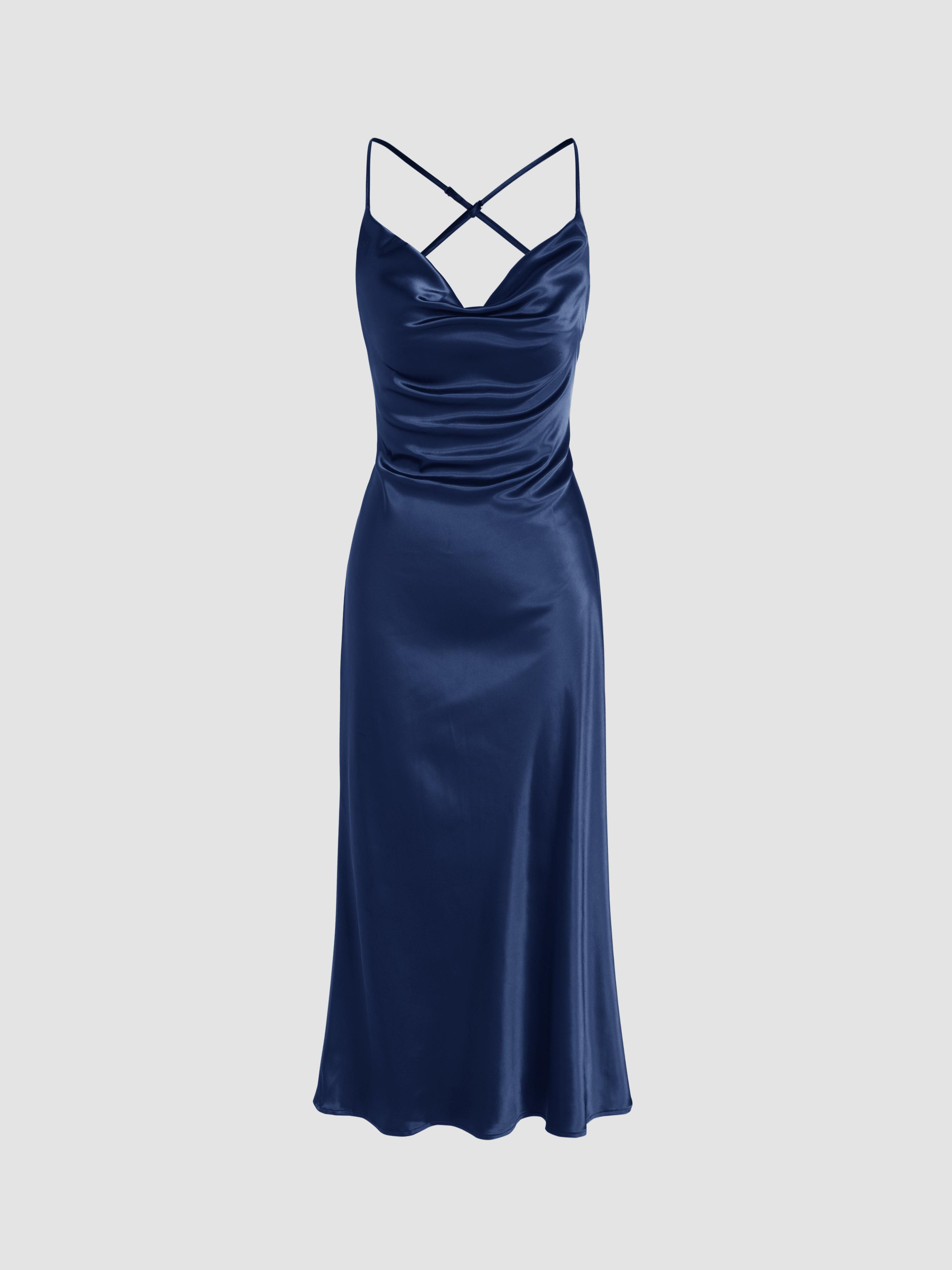 Satin Cowl Neck Sleeveless Mermaid Midi Dress by CIDER