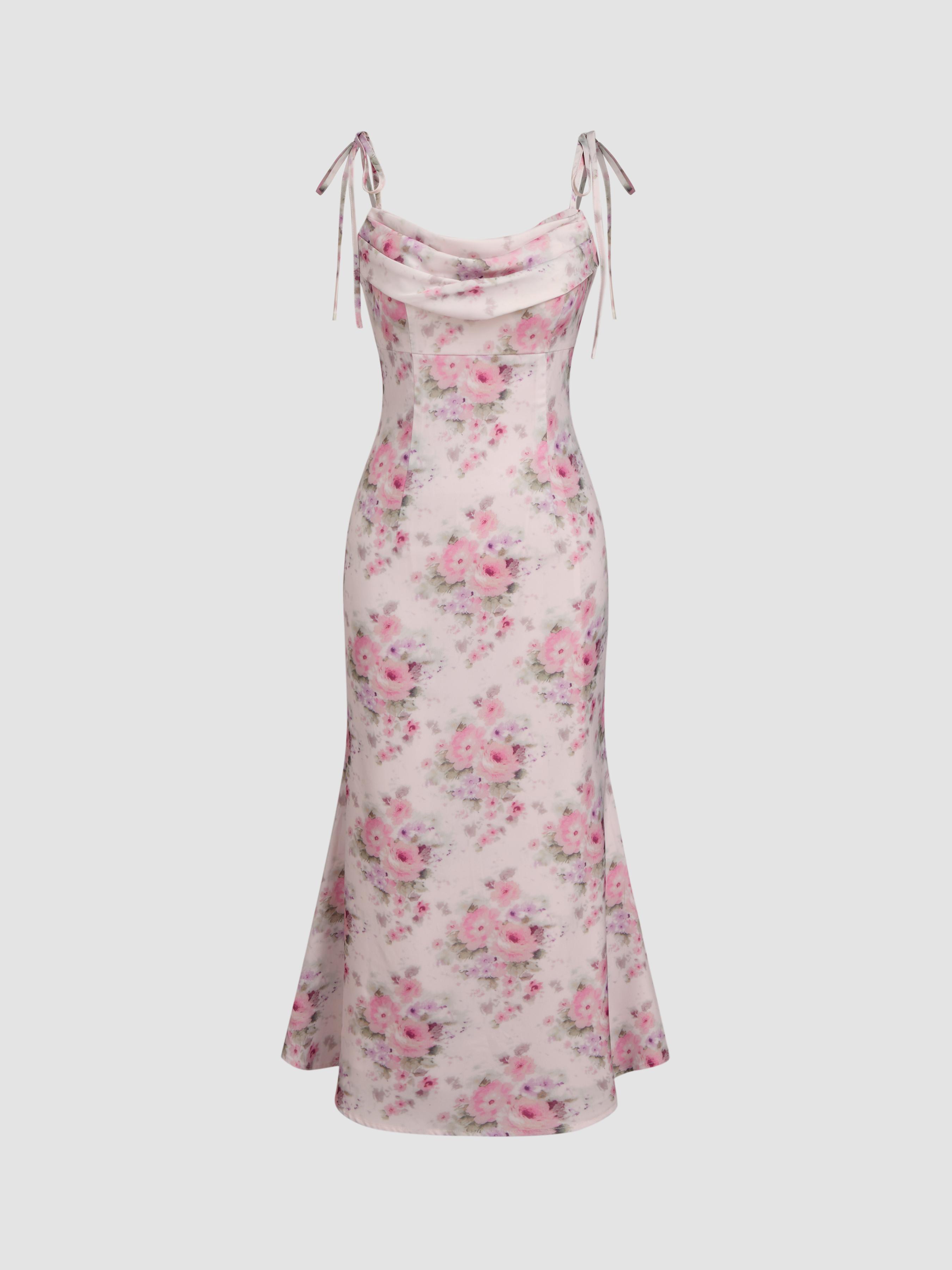 Satin Floral Ruched Slip Maxi Dress by CIDER