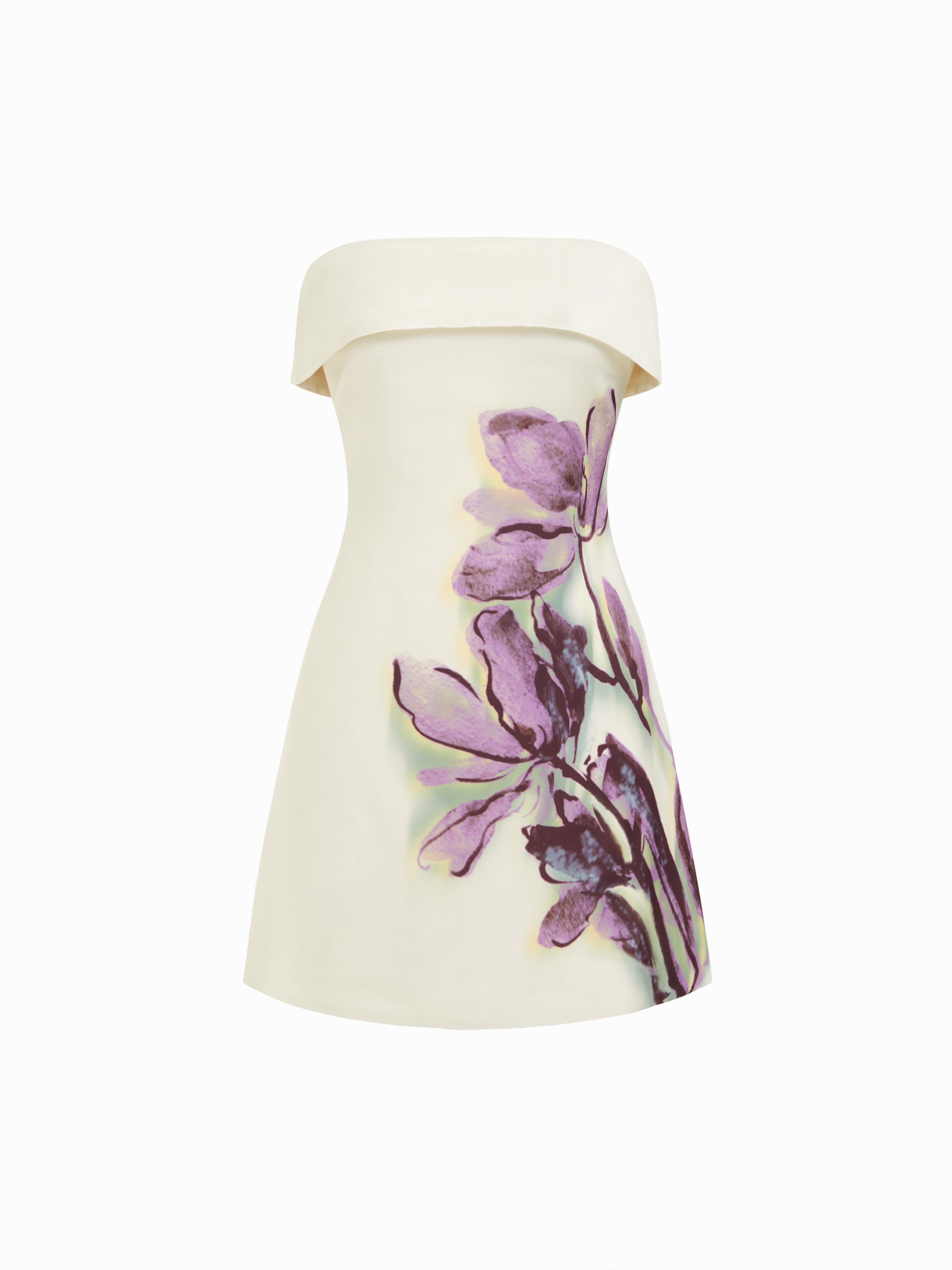 Satin Floral Strapless A-line Mini Dress by CIDER