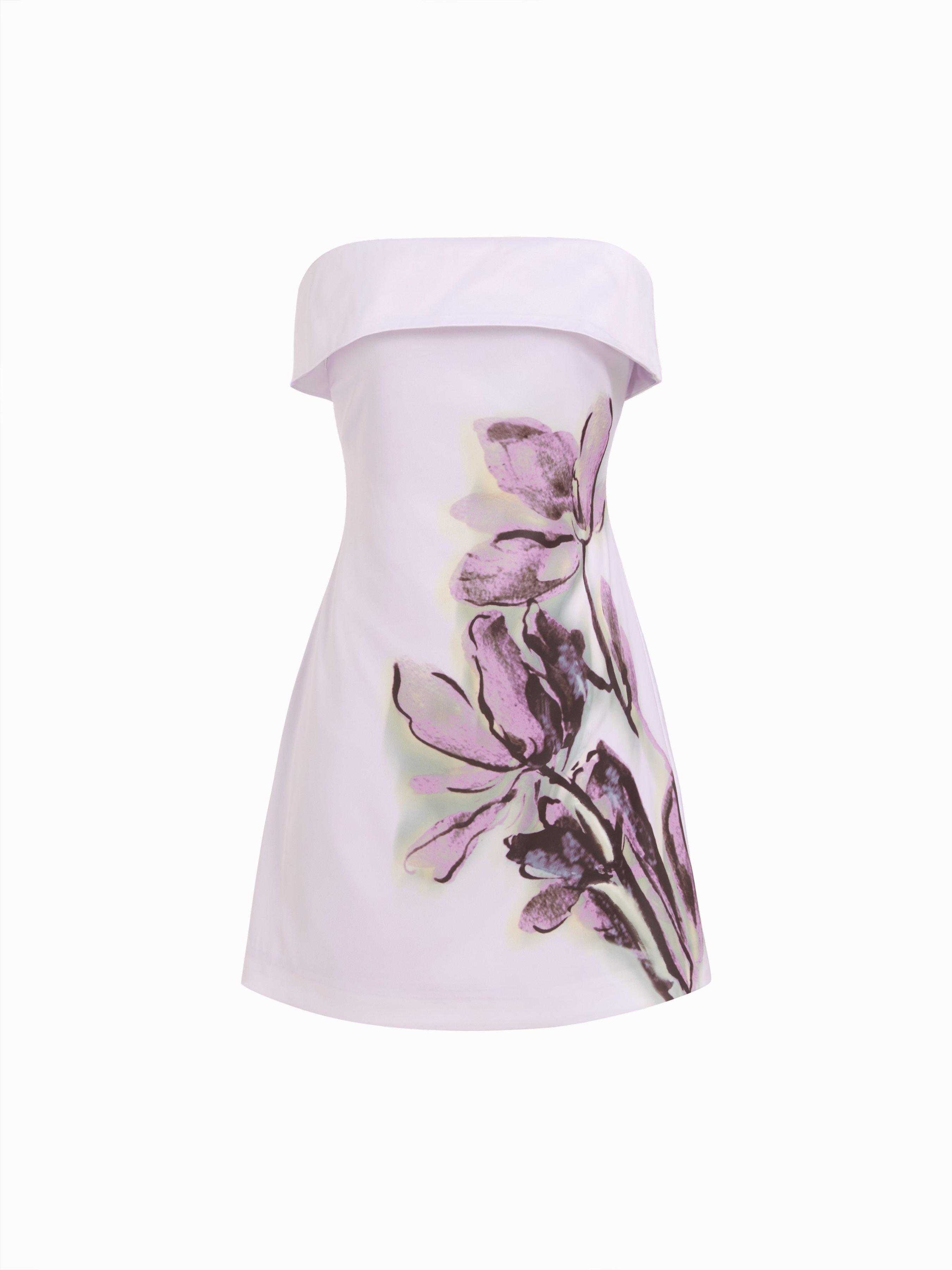 Satin Floral Strapless A-line Mini Dress by CIDER