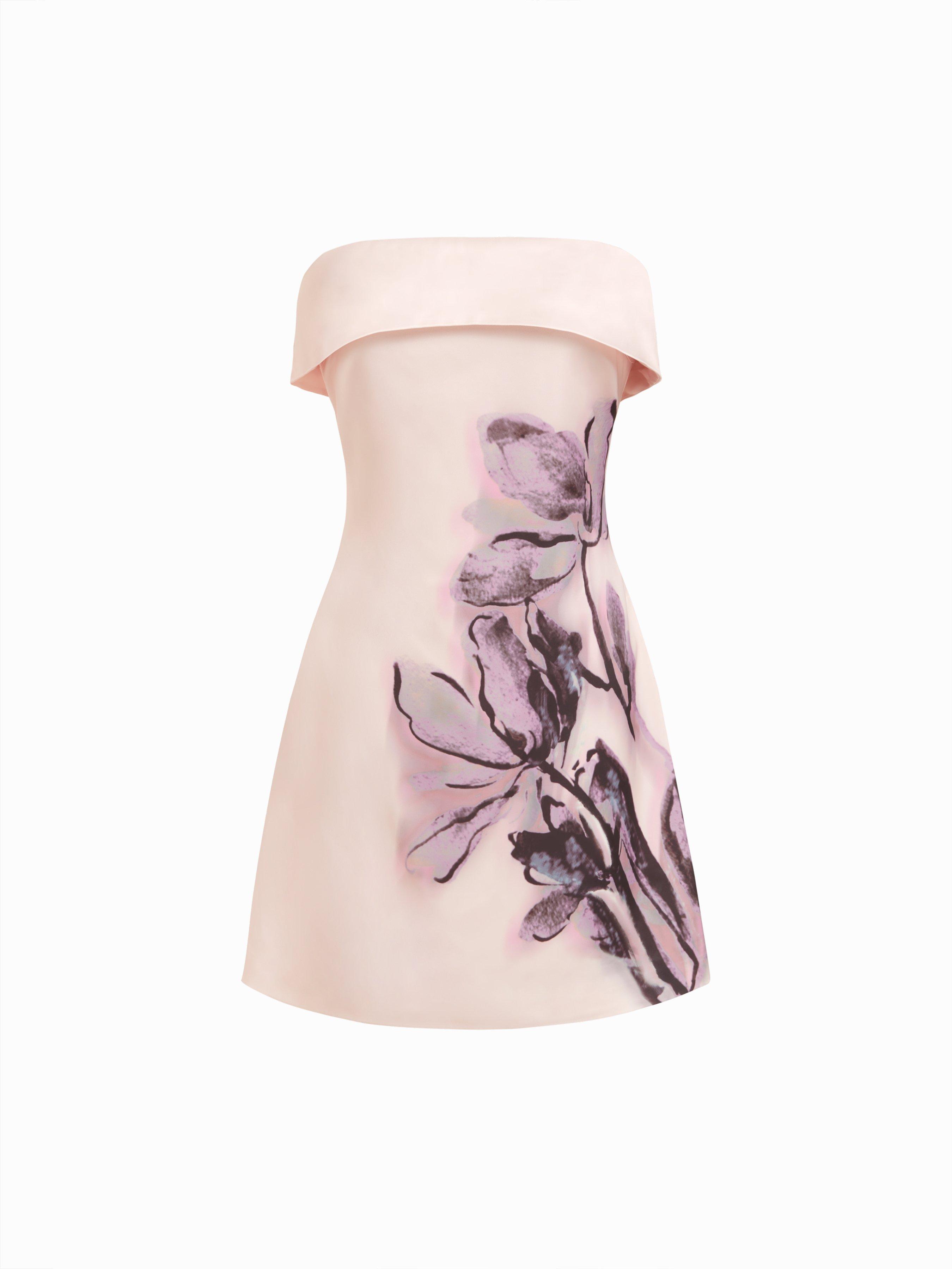 Satin Floral Strapless A-line Mini Dress by CIDER