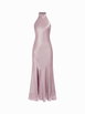 Satin Halter Neck Draped Back Tie Mermaid Maxi Dress by CIDER