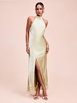 Satin Halter Neck Draped Back Tie Mermaid Maxi Dress by CIDER