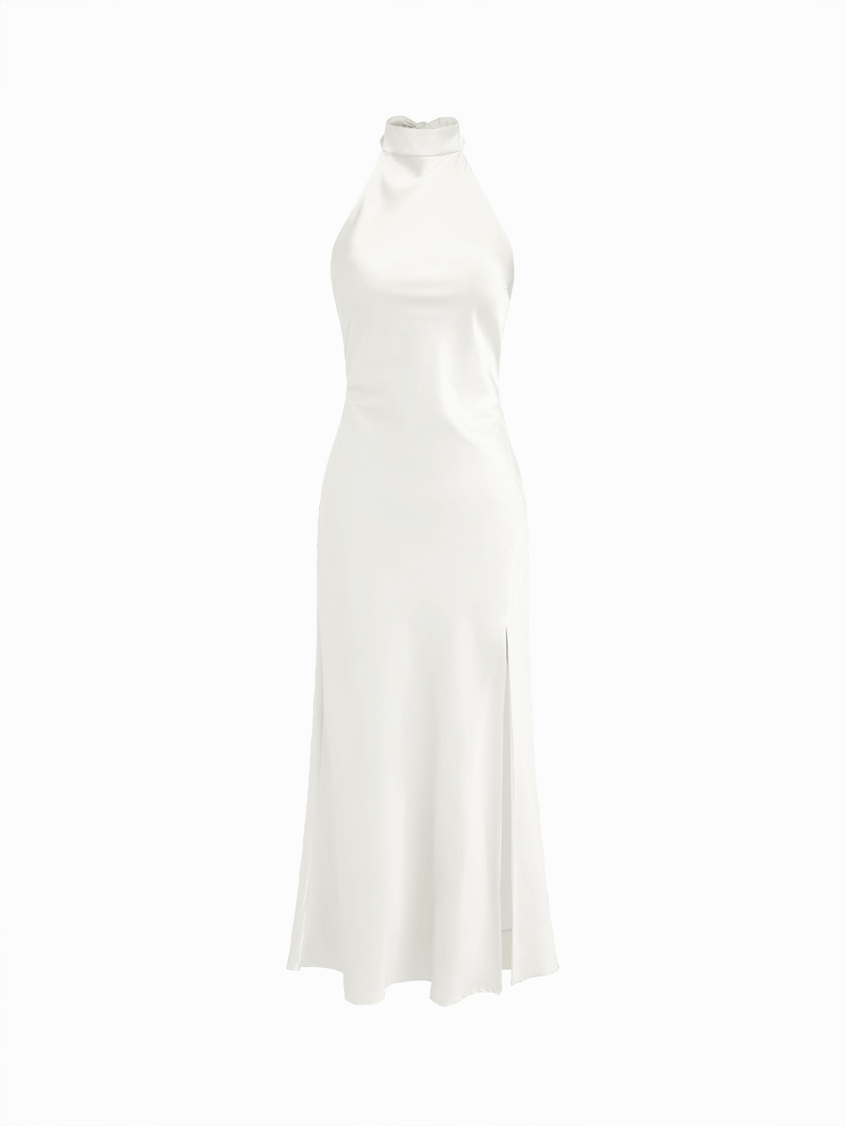 Satin Halter Neck Wrap High Rise Mermaid Maxi Dress by CIDER