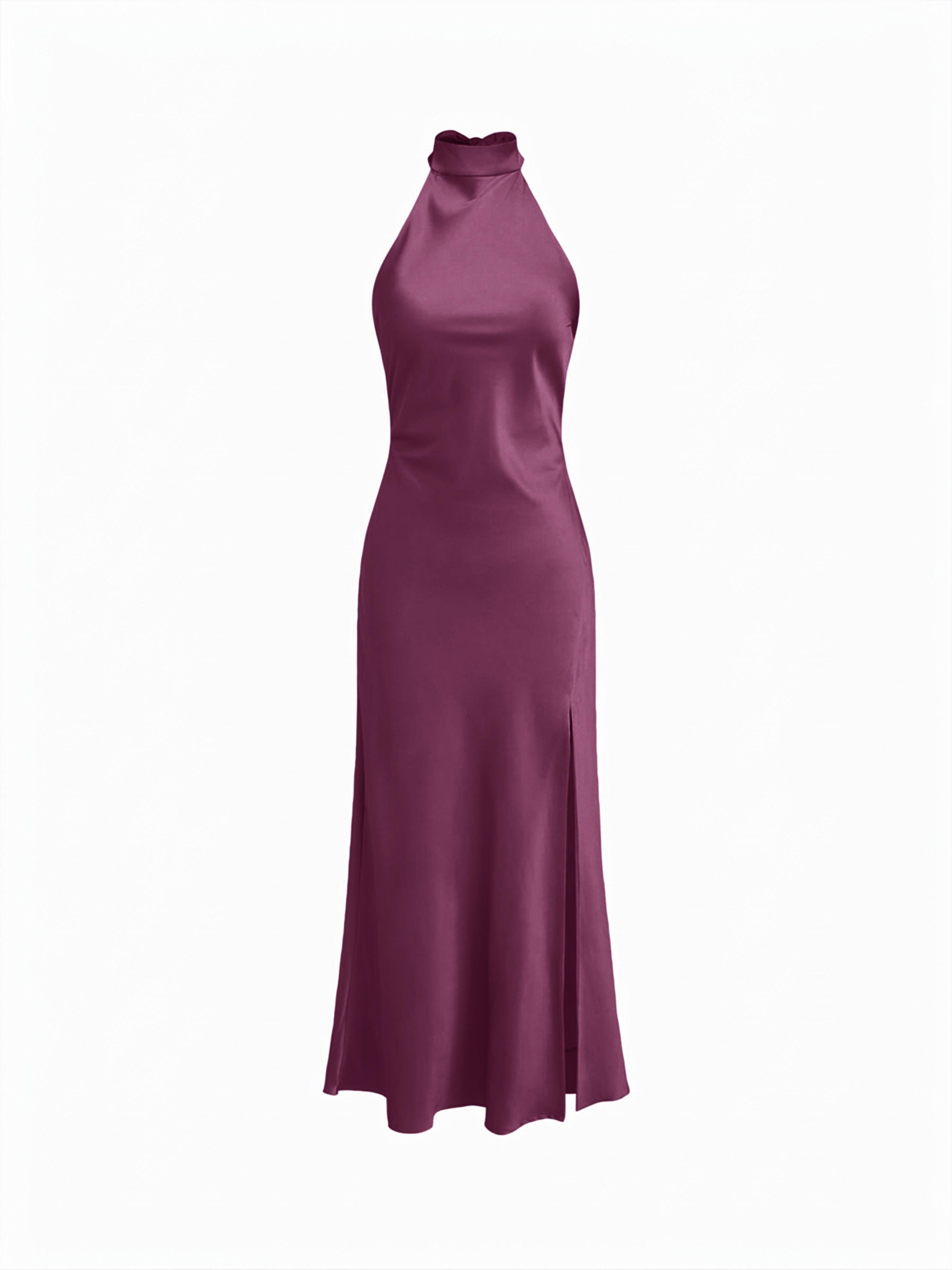 Satin Halter Neck Wrap High Rise Mermaid Maxi Dress by CIDER