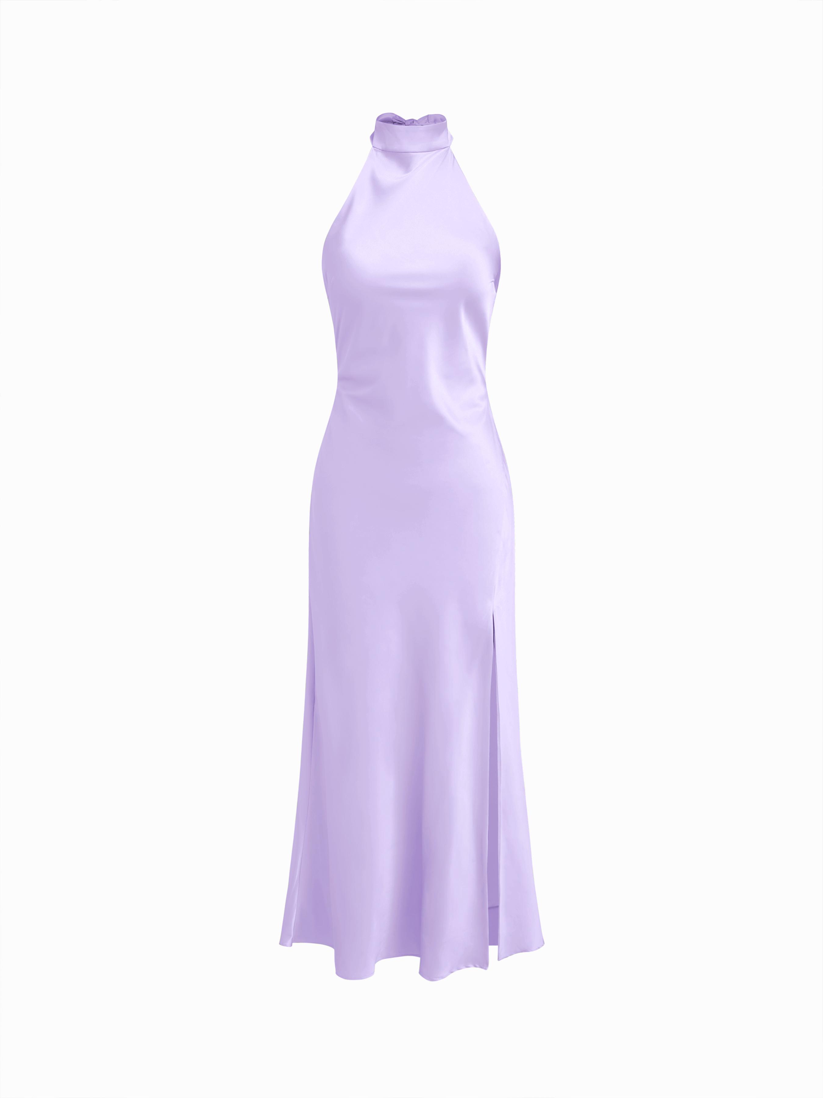 Satin Halter Neck Wrap High Rise Mermaid Maxi Dress by CIDER