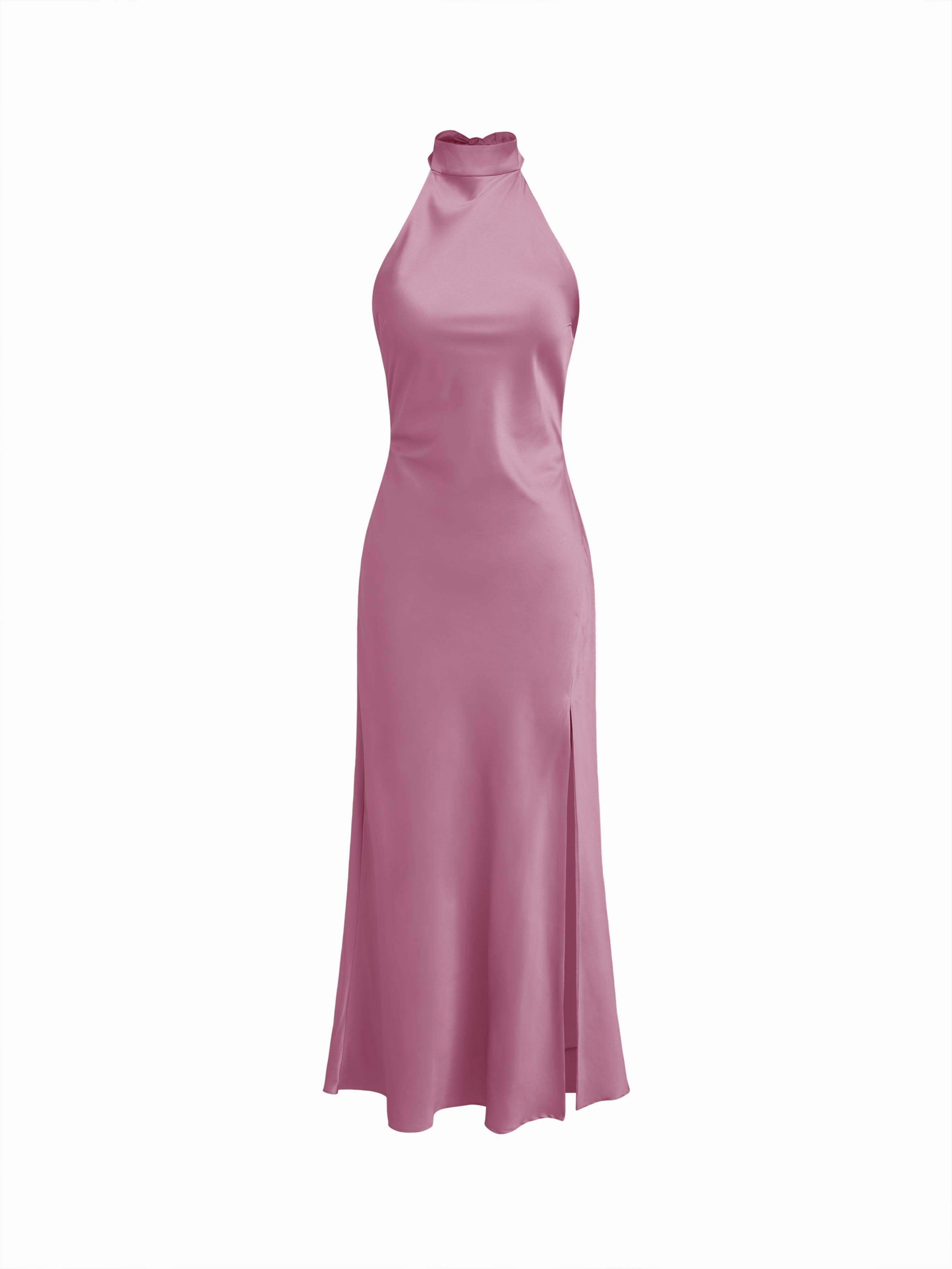 Satin Halter Neck Wrap High Rise Mermaid Maxi Dress by CIDER